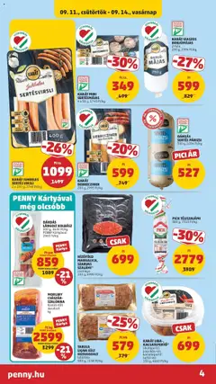 PENNY akciós ujság - amely érvényes a következő dátumtól: 11.09.2025 | Oldal: 4 | Termékek: Pick téliszalámi, Pick, Bacon, Párizsi