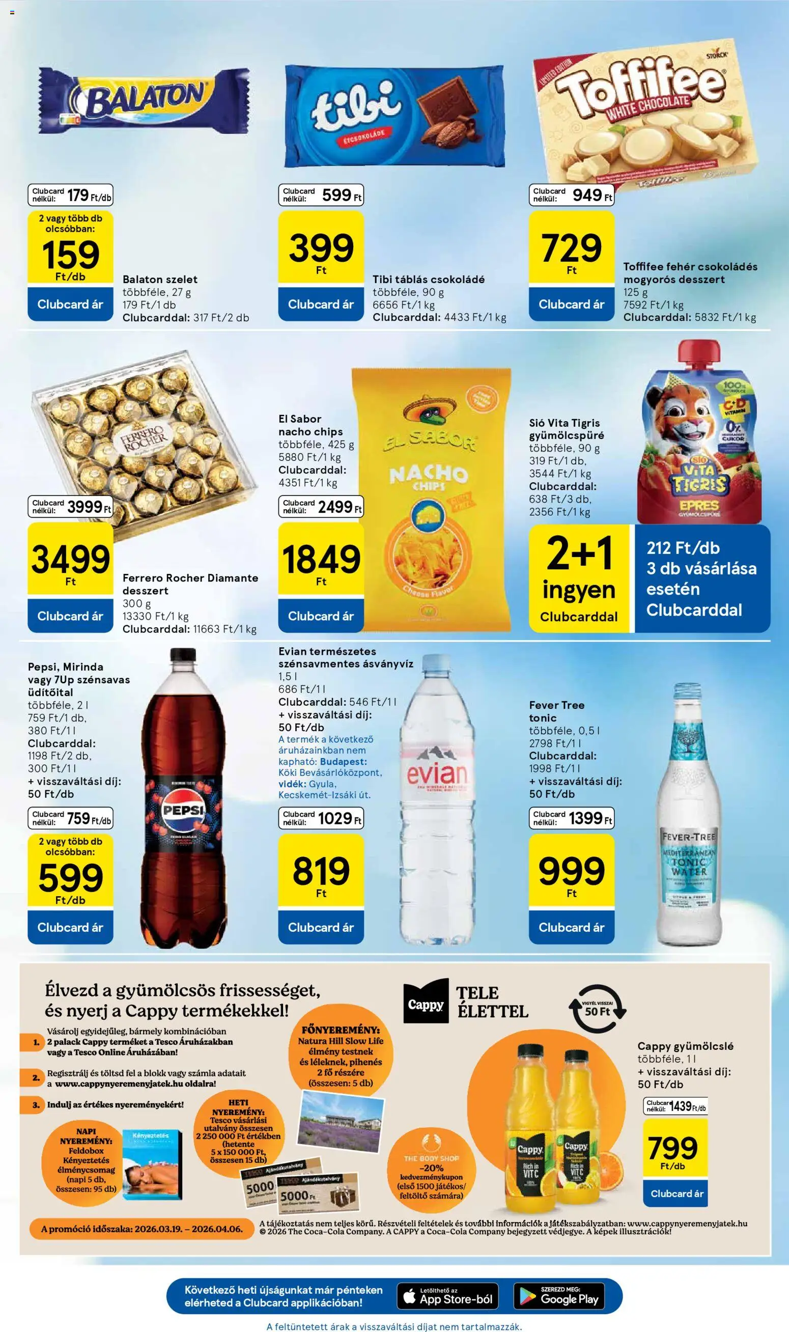 Tesco akciós ujság - amely érvényes a következő dátumtól: 19.03.2026 | Oldal: 25 | Termékek: Chips, Gyümölcslé, Pepsi, Toffifee