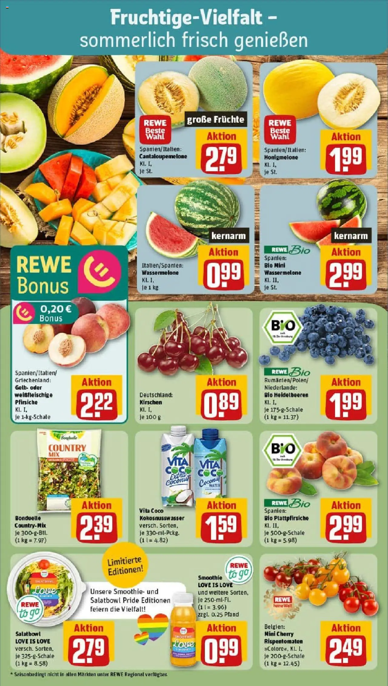 Rewe prospekt Selfkant / Tüddern	 - gültig ab dem 29.06.2025 | Seite: 8 | Produkte: Kirschen, Heidelbeeren, Honigmelone, Wassermelone