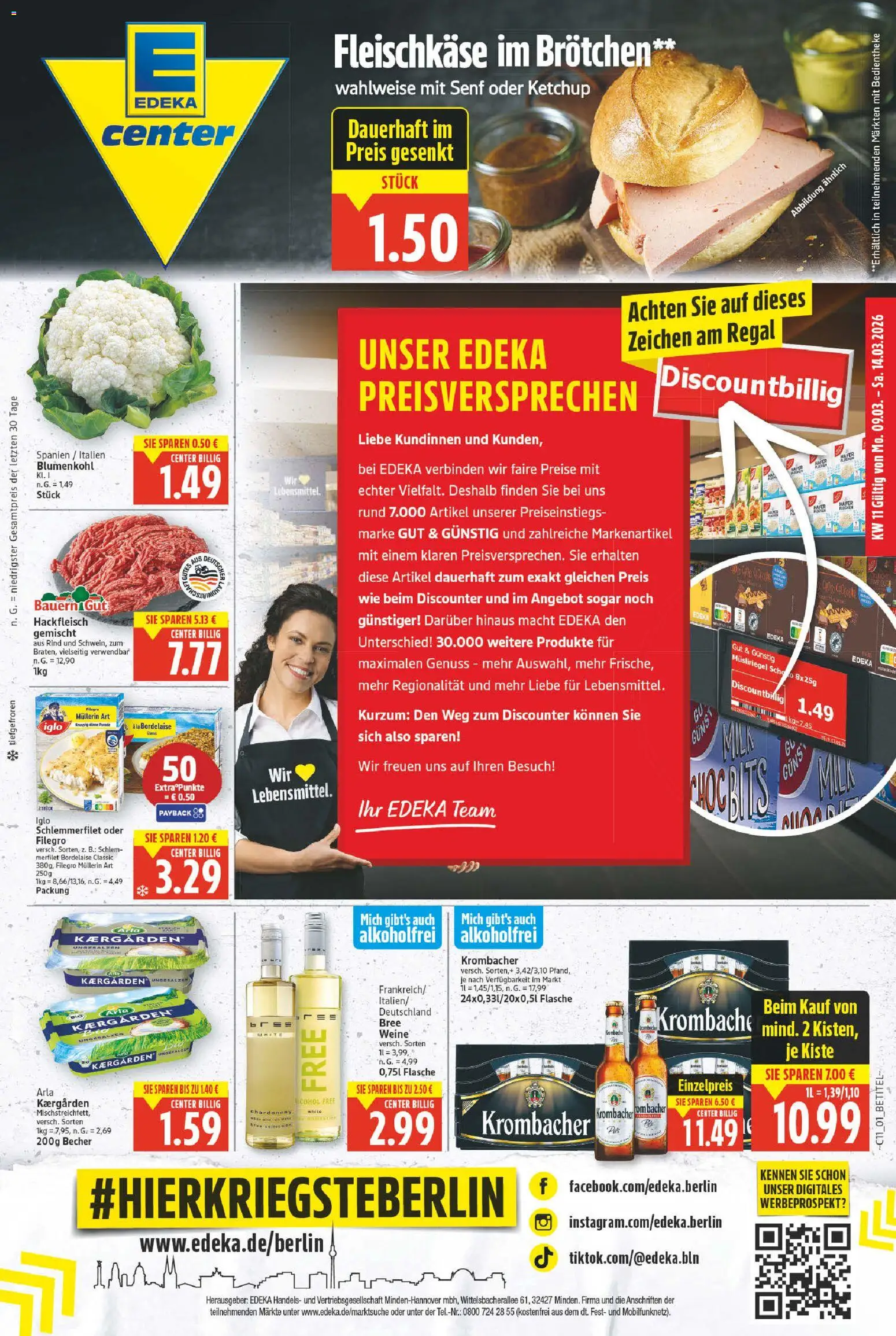 E center Prospekt 	 – gültig ab 09.03.2026 | Seite: 1 | Produkte: Regal, Iglo, Ketchup, Hackfleisch