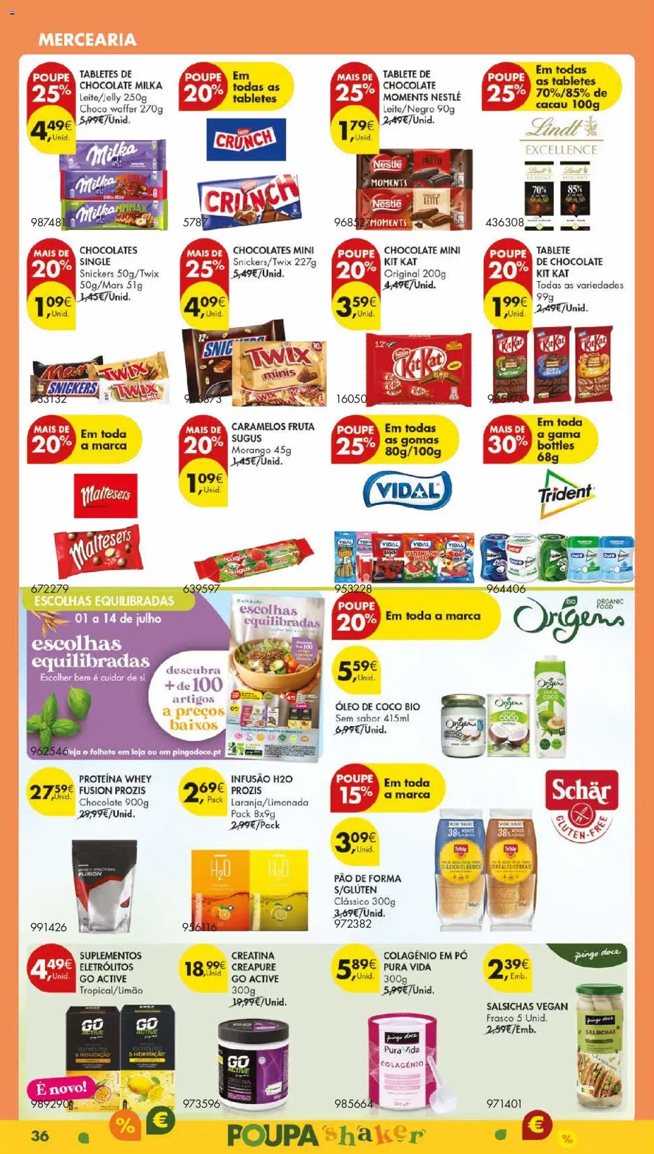 Pingo Doce folheto │ válido de 01.07.2025 | Página: 40 | Produtos: Chocolates, Pão, Whey protein, Proteina