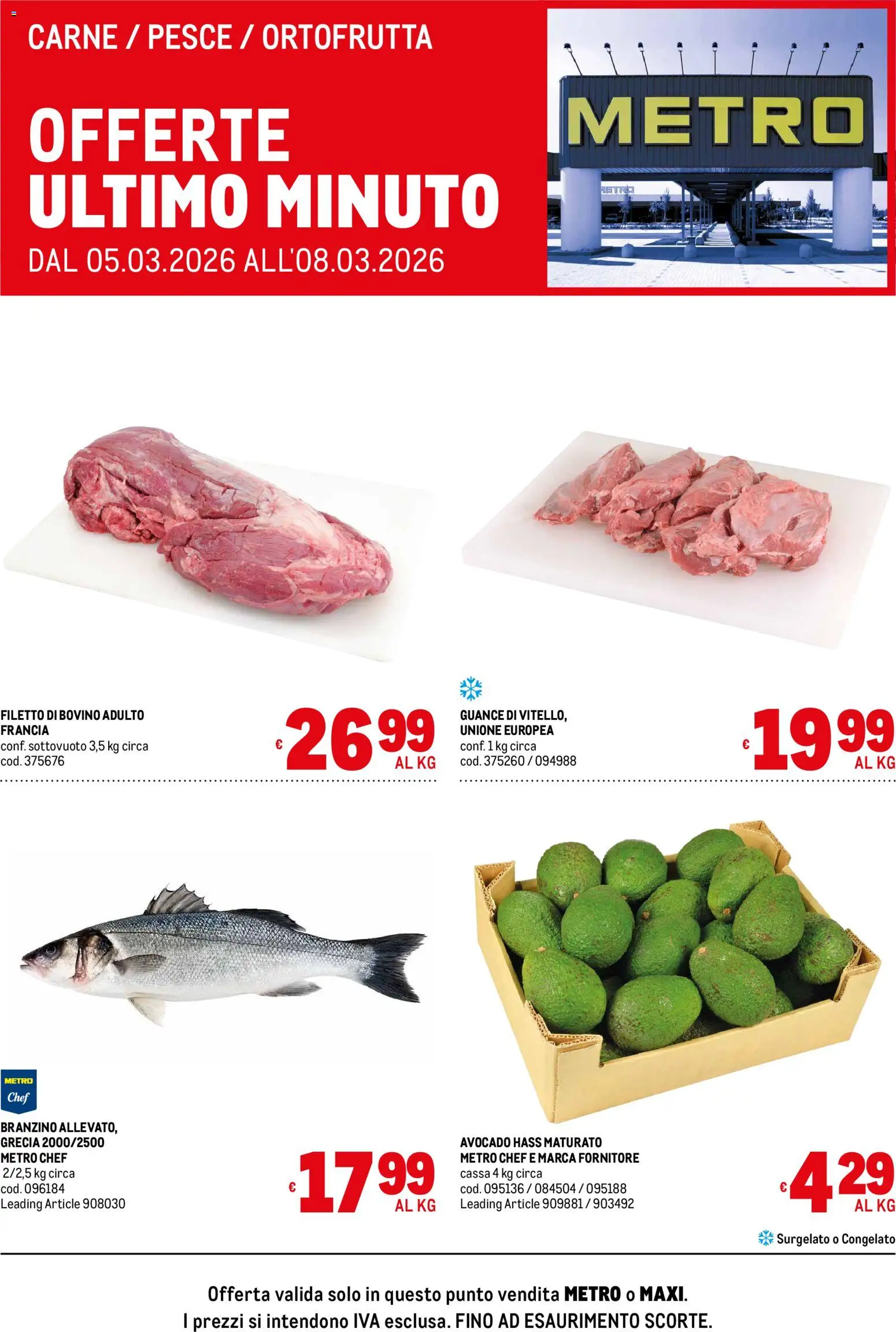 Volantino Metro del 05.03.2026 | Pagina: 1 | Prodotti: Bovino, Pesce, Avocado, Branzino