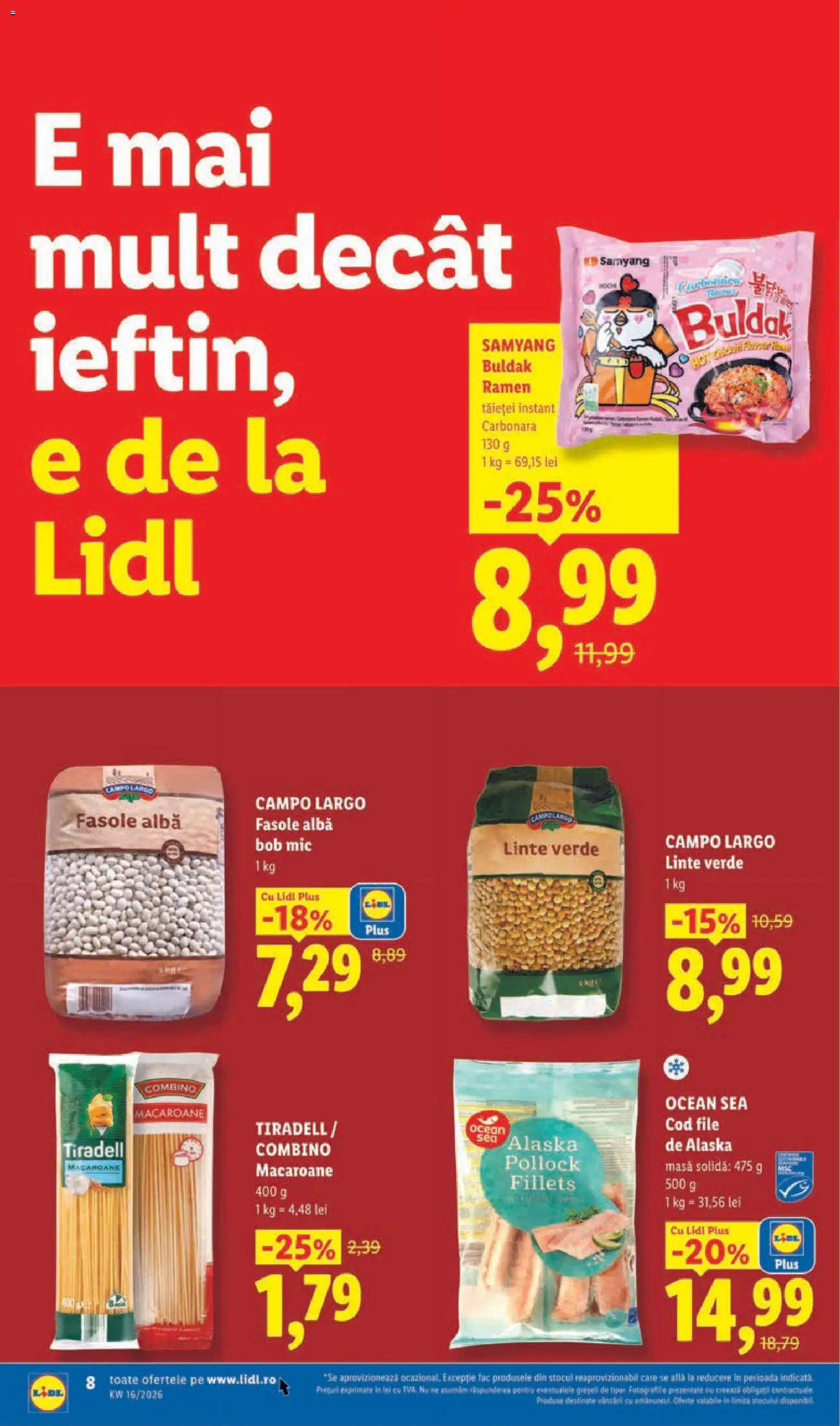 Noul catalog Lidl – valabil de la 14.04.2026 | Pagină: 8 | Produse: Masă, Noodles, Fasole albă