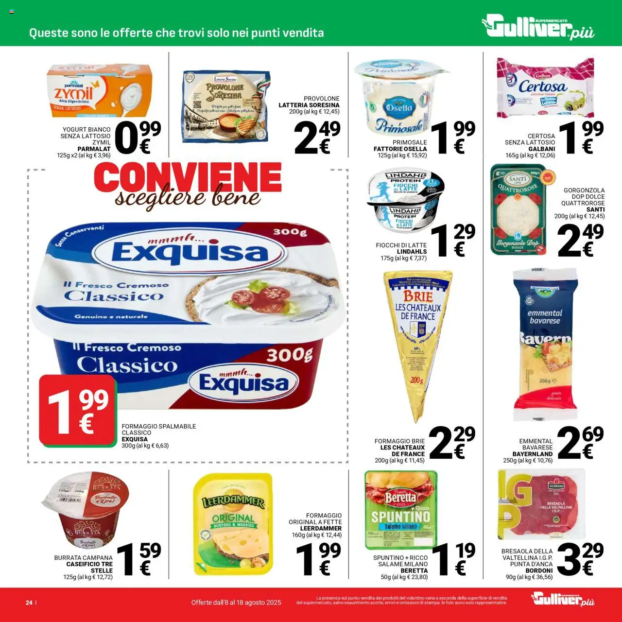 Volantino Gulliver del 08.08.2025 | Pagina: 24 | Prodotti: Yogurt, Salame, Fiocchi, Burrata