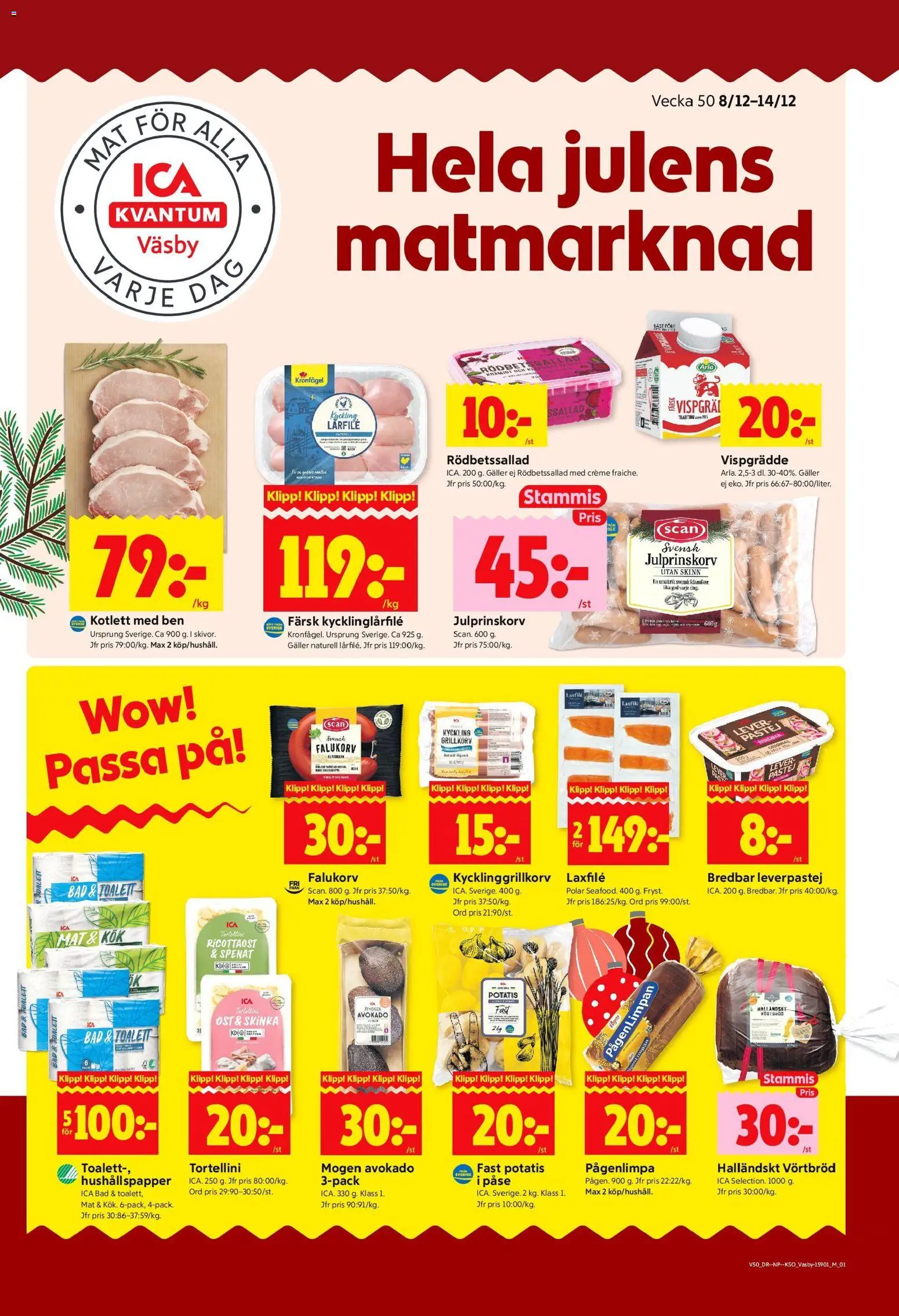 ICA Kvantum reklamblad aktuell från 08.12.2025 | Sida: 1 | Produkter: Rödbetssallad, Falukorv, Leverpastej, Potatis