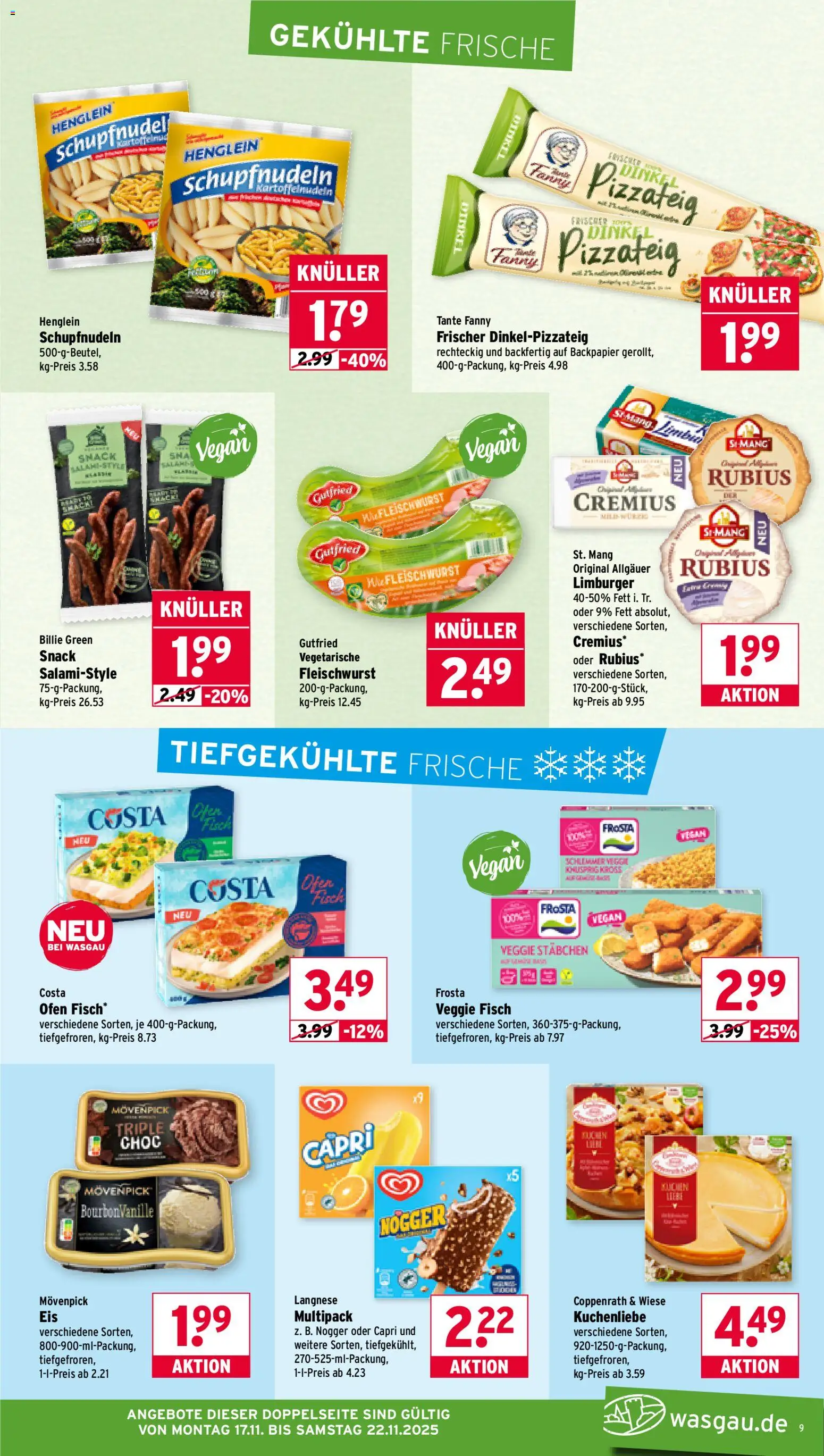 Wasgau Prospekt 	 – gültig ab 17.11.2025 | Seite: 9 | Produkte: Ofen, Langnese, Frosta, Fisch
