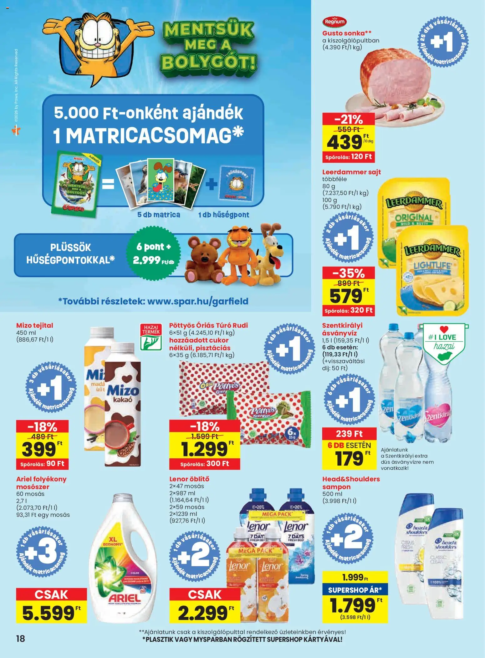 Spar akciós ujság - amely érvényes a következő dátumtól: 08.01.2026 | Oldal: 18 | Termékek: Ariel, Túró rudi, Sonka, Ásványvíz