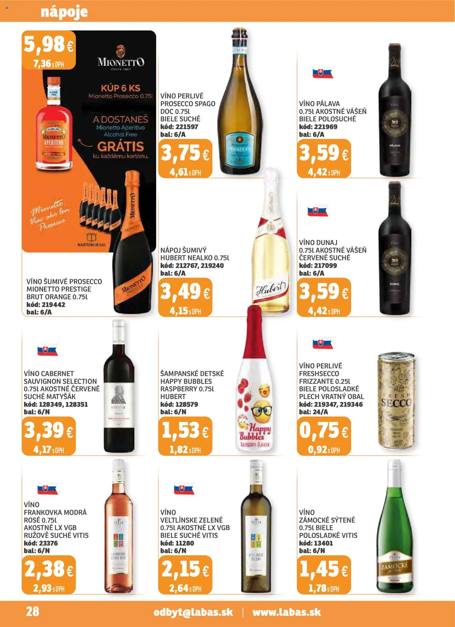 Nové Labaš akcie – leták je platný od 31.10.2025 | Strana: 28 | Produkty: Víno, Prosecco, Šampanské, Perlivé víno
