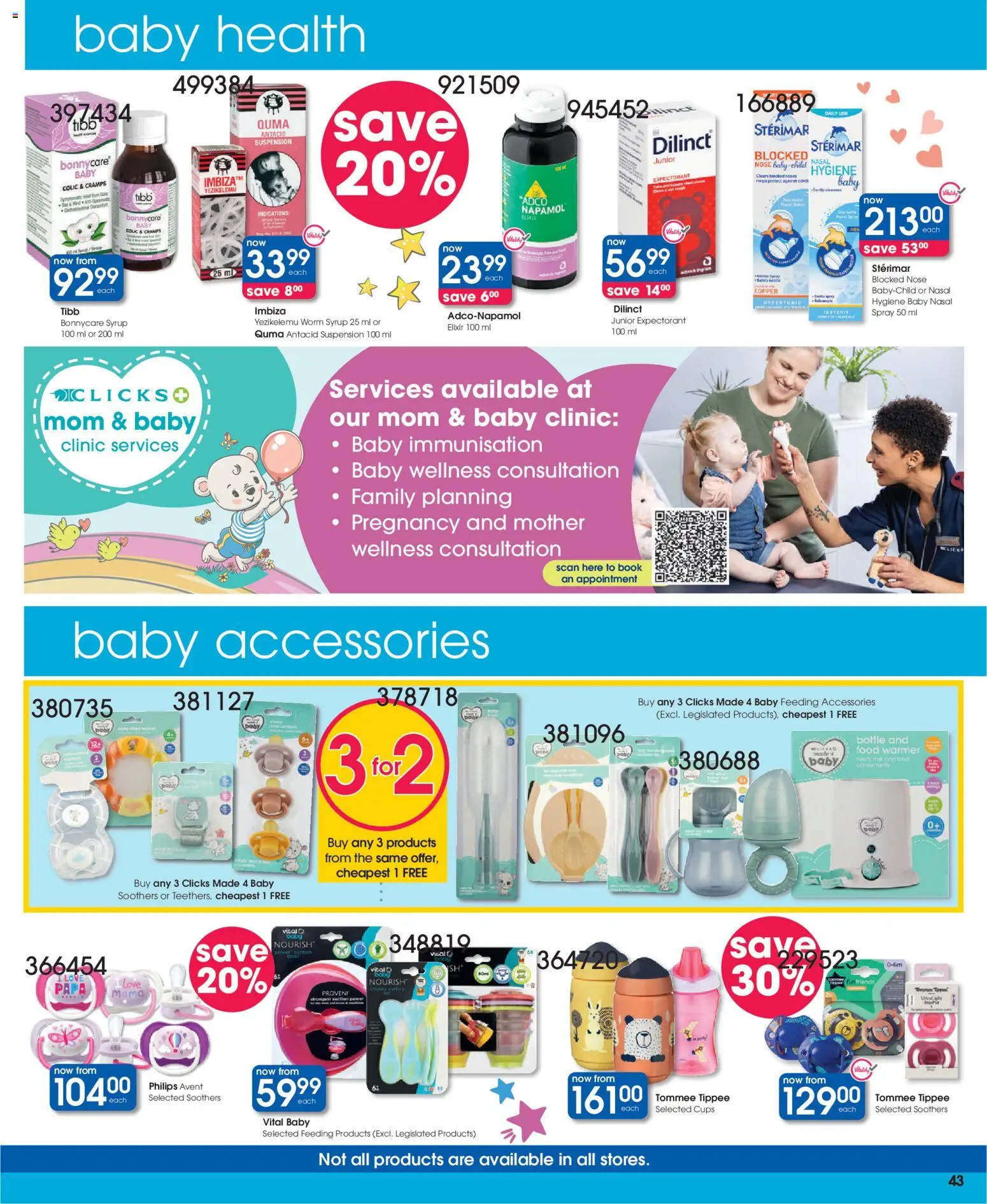New Clicks catalogue – valid from 23.04.2026 | Page: 43 | Products: Syrup, Baby food, Nasal spray