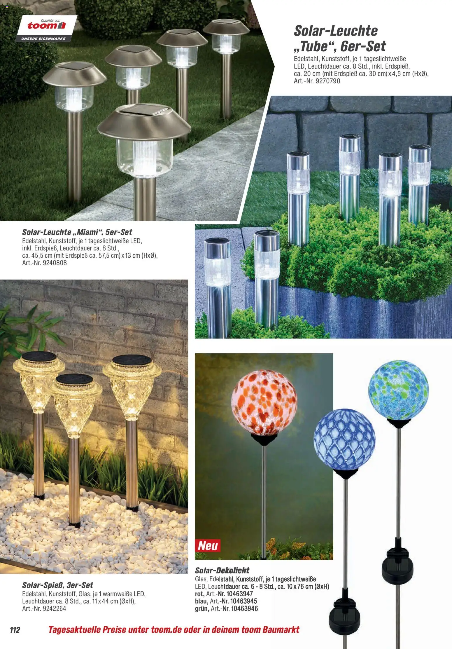 Toom Baumarkt  Gartenmöbel & Solar-Leuchten 2026 – gültig ab 01.01.2026 | Seite: 112 | Produkte: Solarleuchte