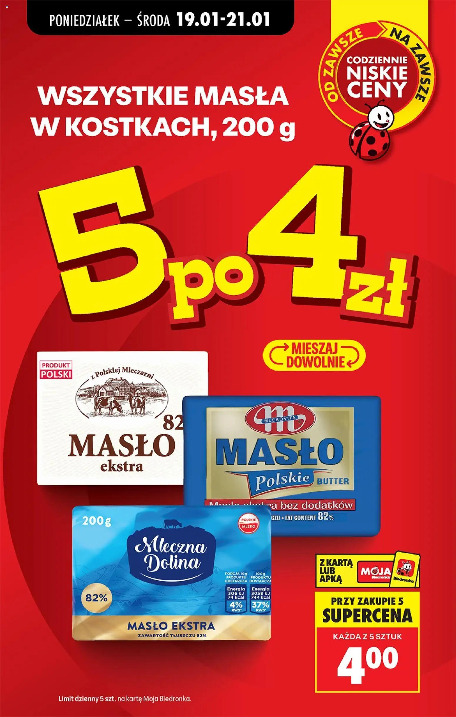 Biedronka gazetka od 19.01.2026 | Strona: 5 | Produkty: Karta, Masło Polskie, Mleko, Masło