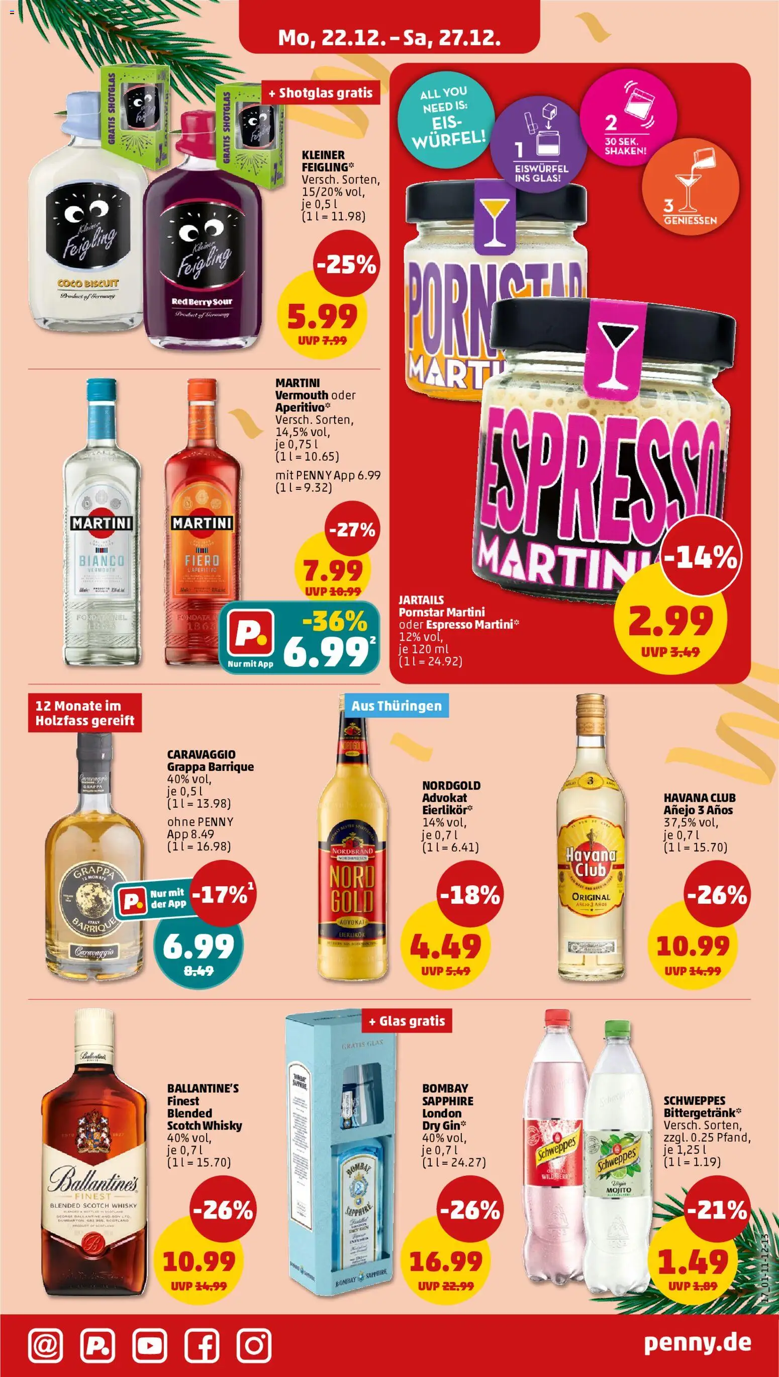 Penny Prospekt 	 – gültig ab 22.12.2025 | Seite: 21 | Produkte: Martini, Havana club, Whisky, Eis