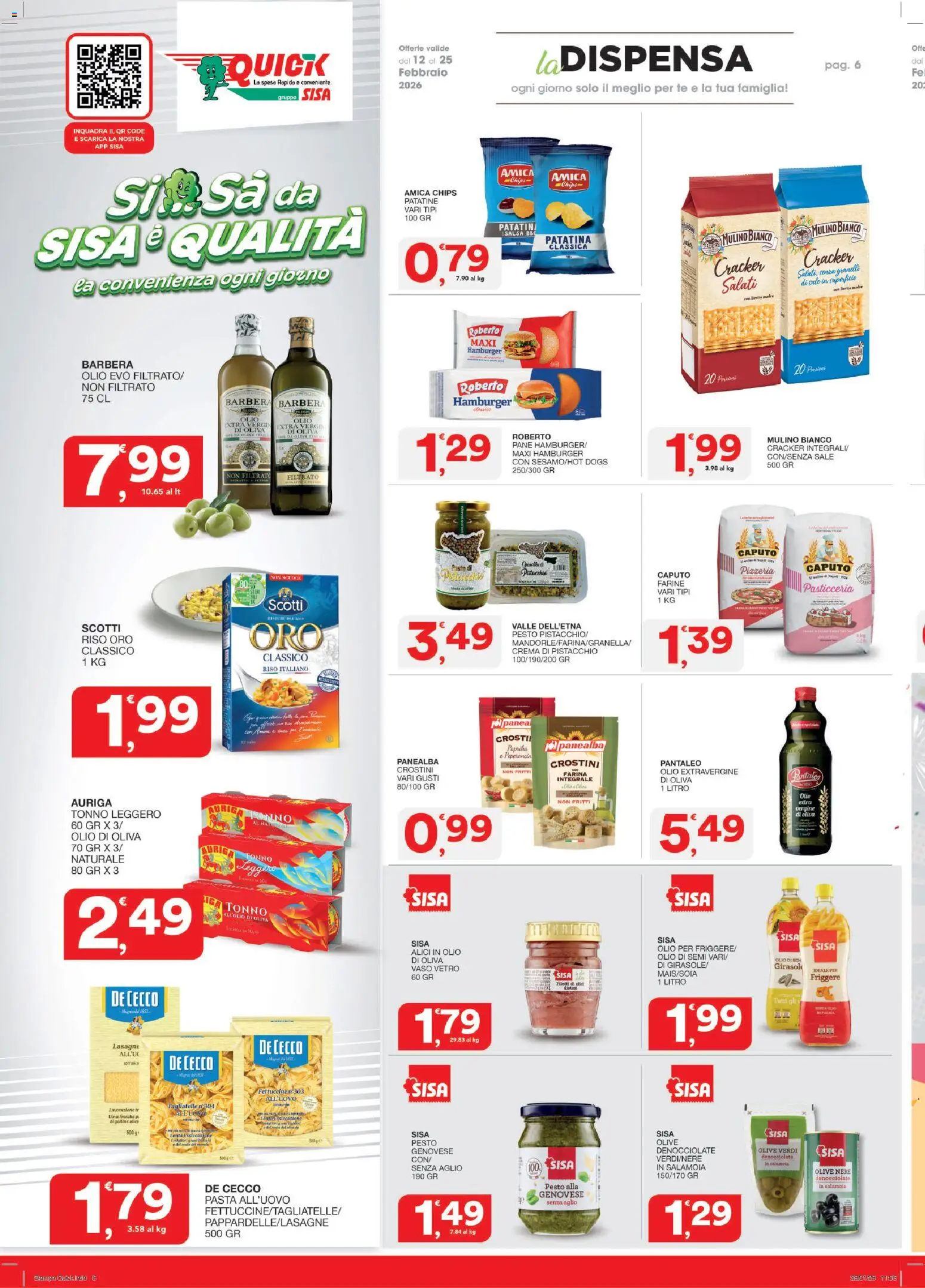 Volantino SISA del 12.02.2026 | Pagina: 6 | Prodotti: Crema, Pane, Riso, Hamburger
