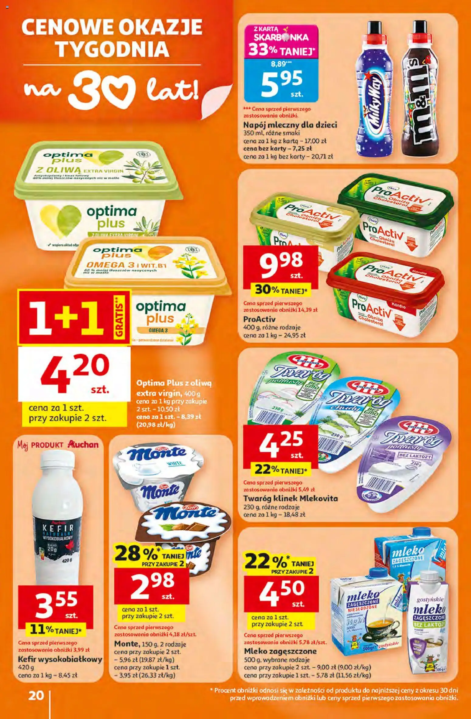 Auchan gazetka - 30 Lat Hipermarket od 16.04.2026 | Strona: 20 | Produkty: Karta, Kefir, Oliwa extra virgin, Twaróg
