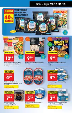 Pogląd oferty "Łosoś kawałki Marinero, 150 g, Łosoś kawałki w sosie pomidorowym" - ważna od 29.10.2025 | Strona: 55 | Produkty: Kurczak, Paprykarz, Makrela, Patelnie