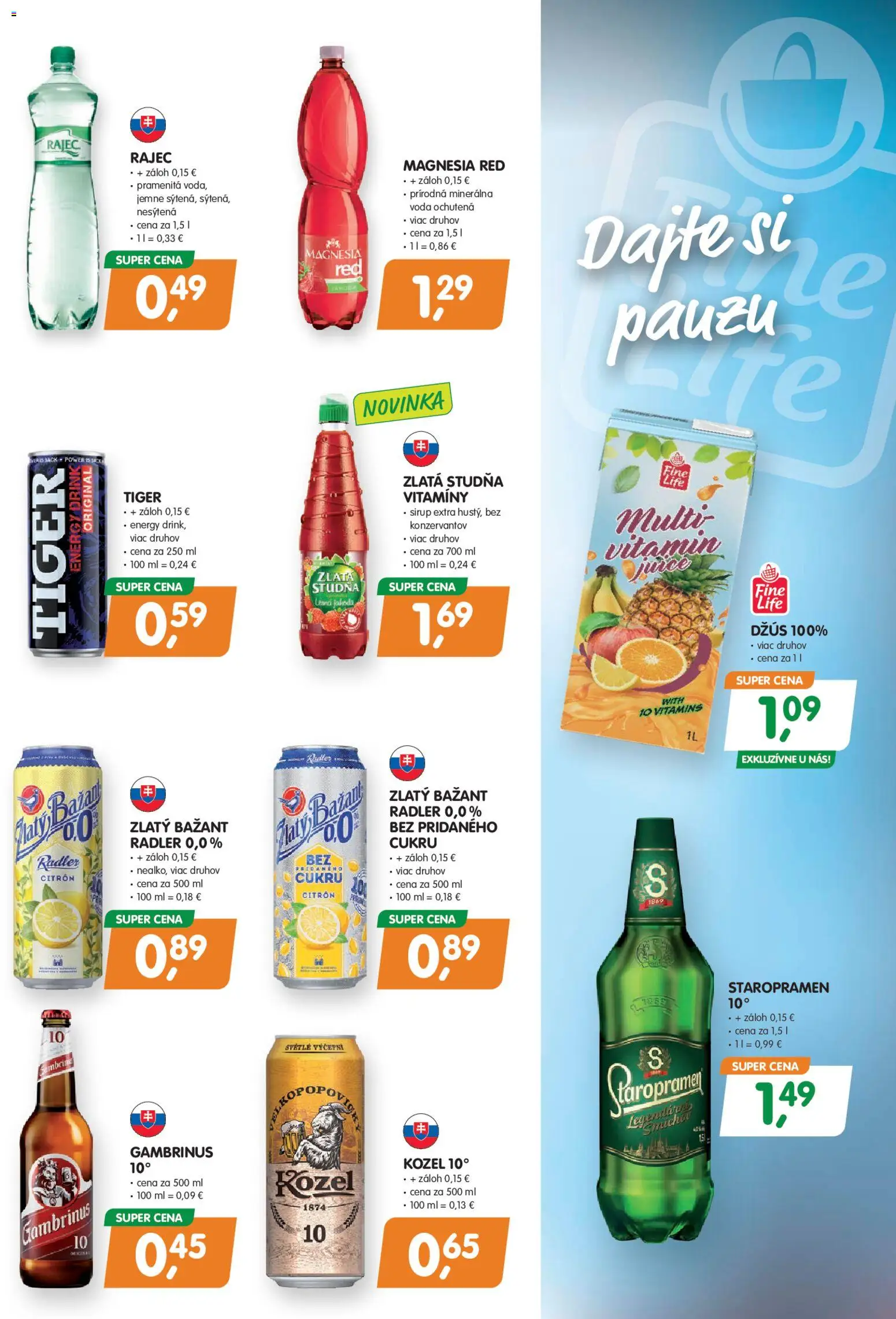 Nové Môj obchod akcie – leták je platný od 13.03.2026 | Strana: 5 | Produkty: Džús, Rajec, Zlatý Bažant, Gambrinus