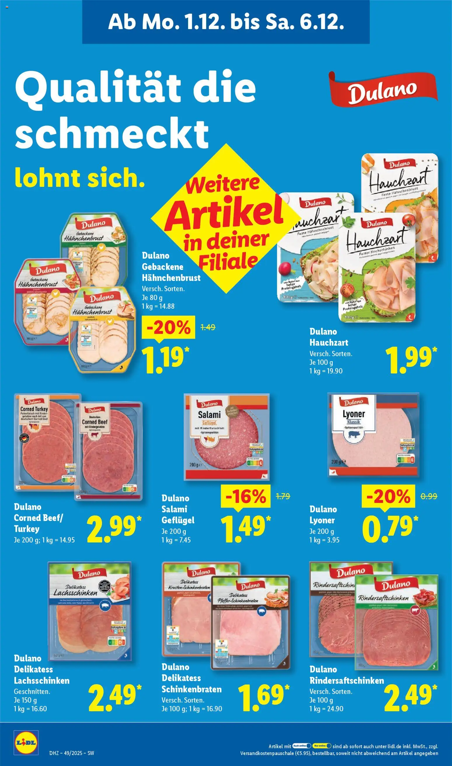 Lidl Prospekt Kornwestheim – gültig ab 01.12.2025 | Seite: 20 | Produkte: Salami, Hahnchenbrust
