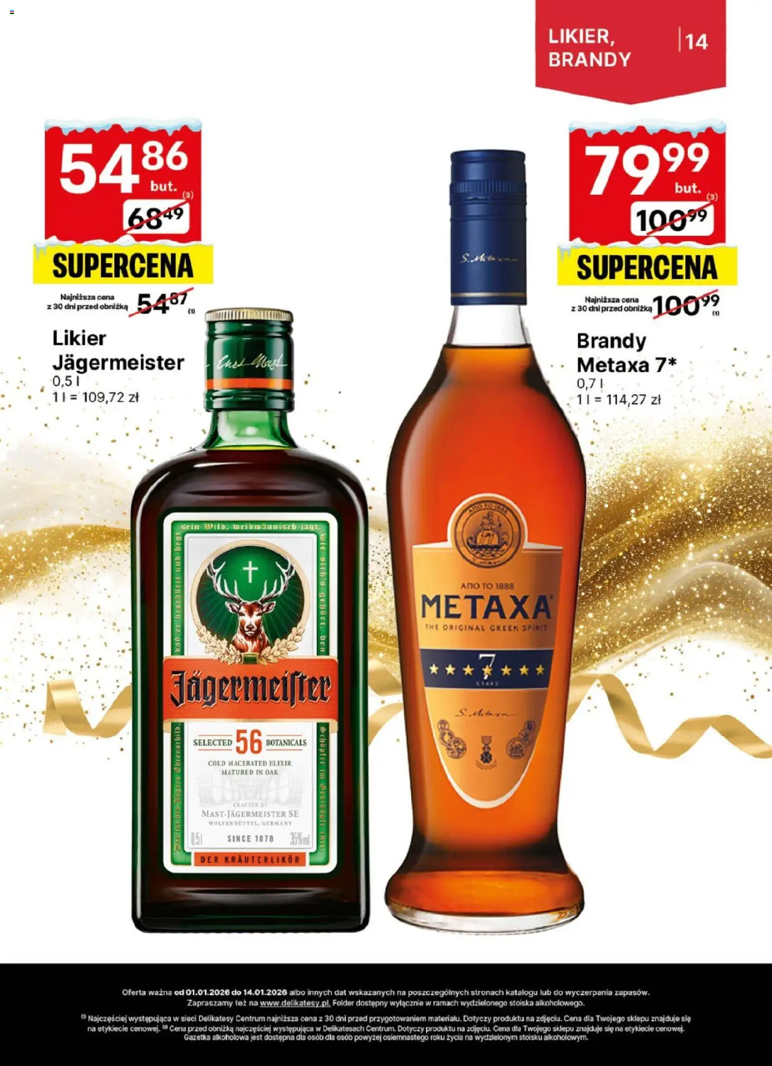 Delikatesy Centrum Gazetka - DeliBarek od 01.01.2026 | Strona: 14 | Produkty: Metaxa, Delikatesy, Jagermeister