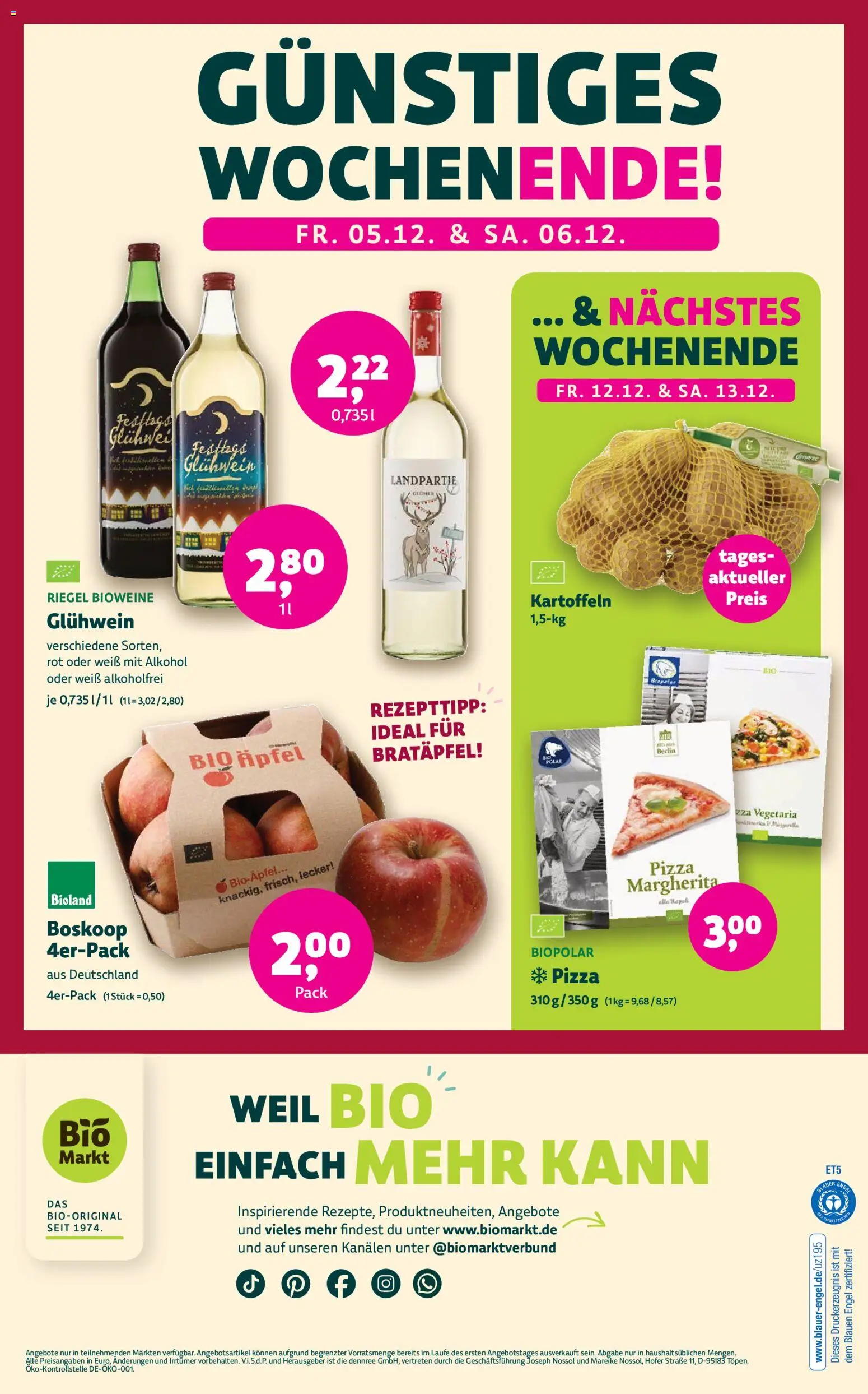 BioMarkt Prospekt – gültig ab 03.12.2025 | Seite: 12 | Produkte: Äpfel, Kartoffeln, Pizza