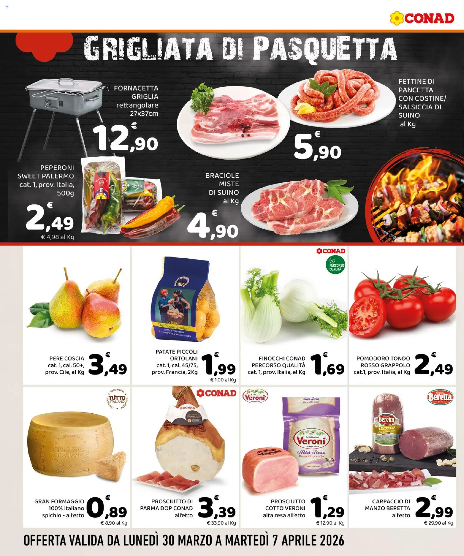 Volantino Conad del 30.03.2026 | Pagina: 2 | Prodotti: Pancetta, Patate, Pomodoro, Griglia