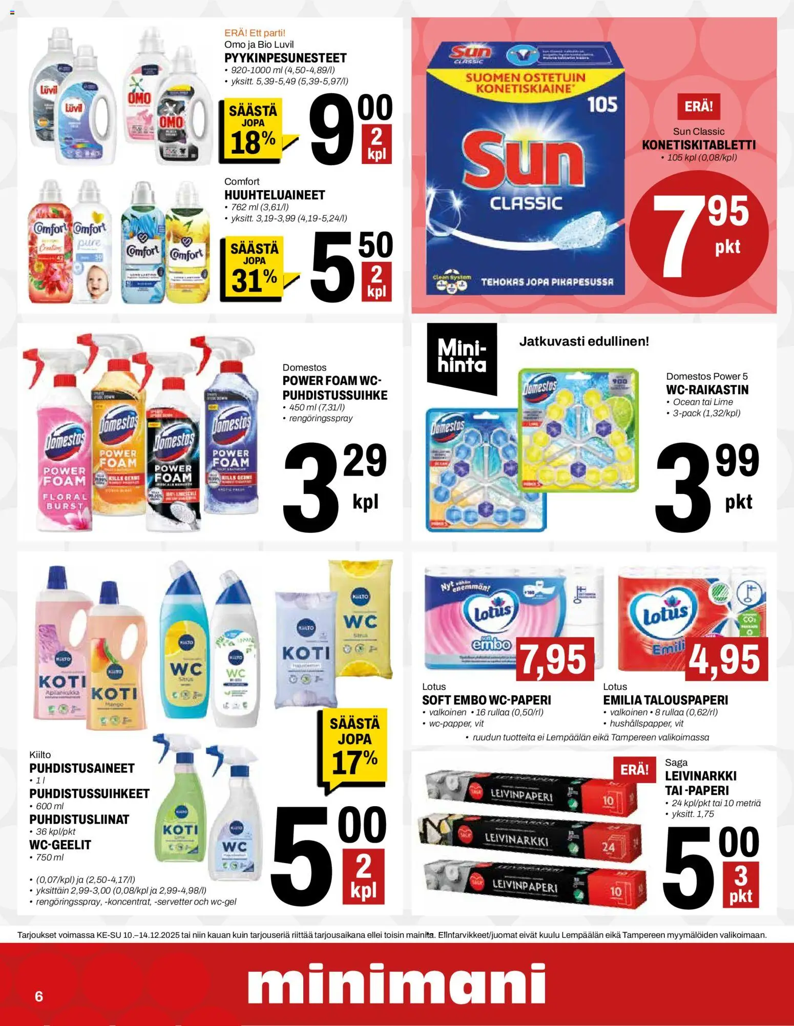Minimani tarjoukset – voimassa 10.12.2025 alkaen | Sivu: 6 | Tuotteet: Leivinpaperi, Puhdistusliinat, WC, Puhdistussuihke