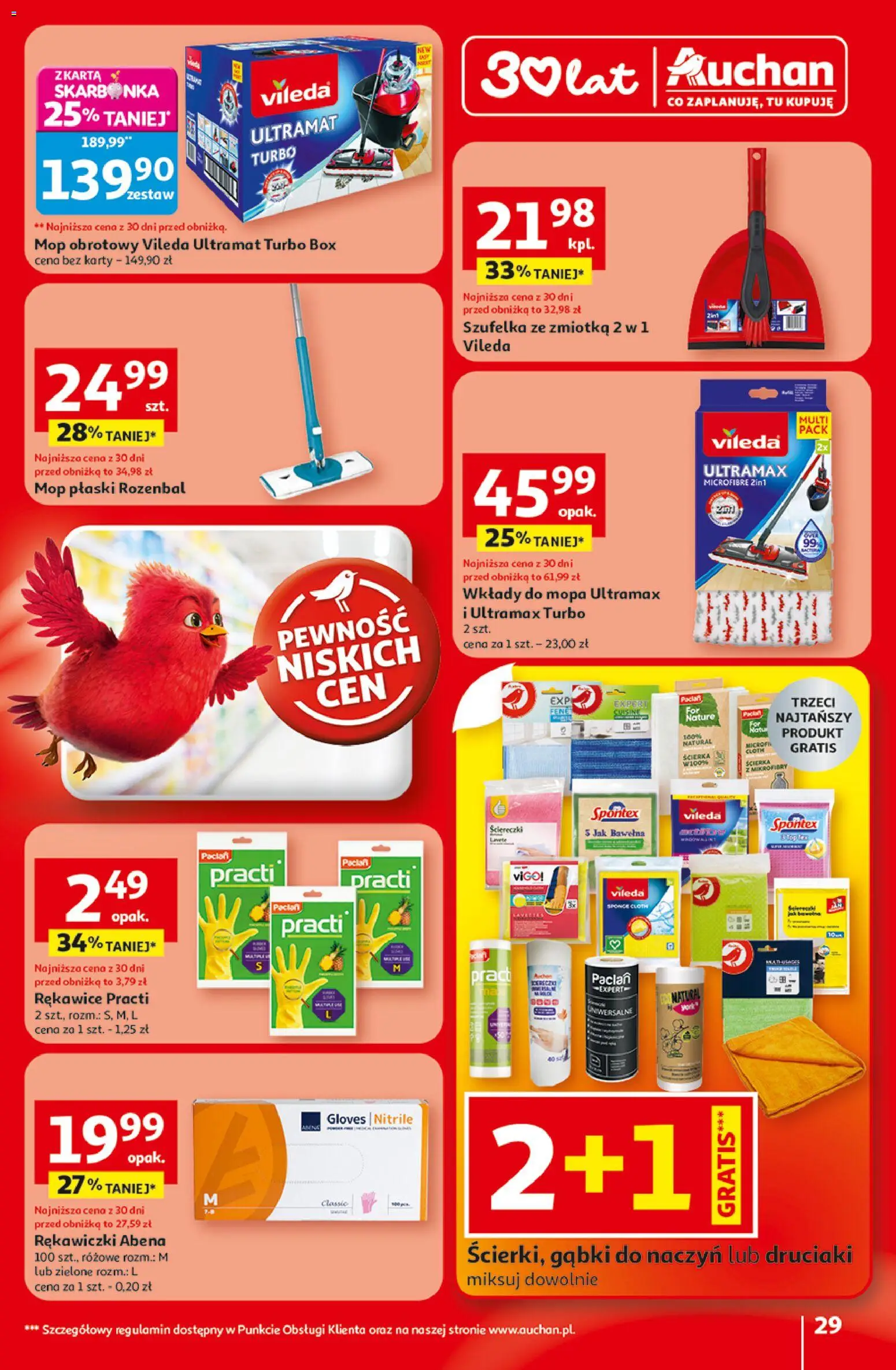 Auchan Gazetka - 30 Lat Hipermarket od 19.02.2026 | Strona: 29 | Produkty: Karta, Mop obrotowy vileda, Mop obrotowy, Vileda