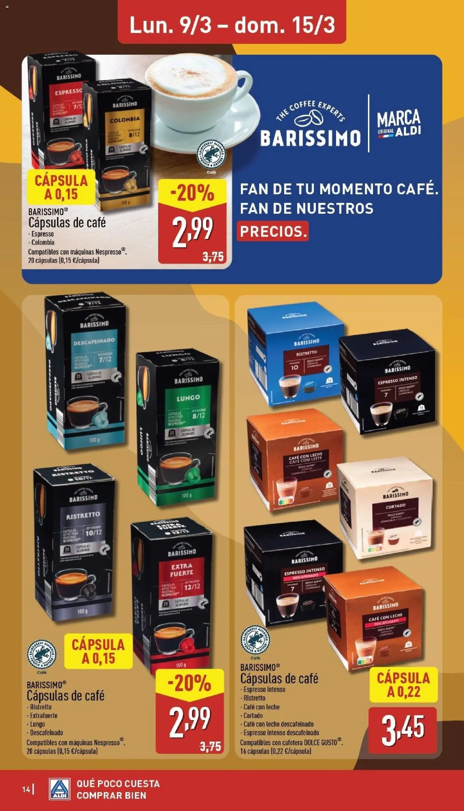 Aldi folleto Baleares │ válido desde el 09.03.2026 | Página: 14 | Productos: Café con leche, Leche, Café, Cafetera