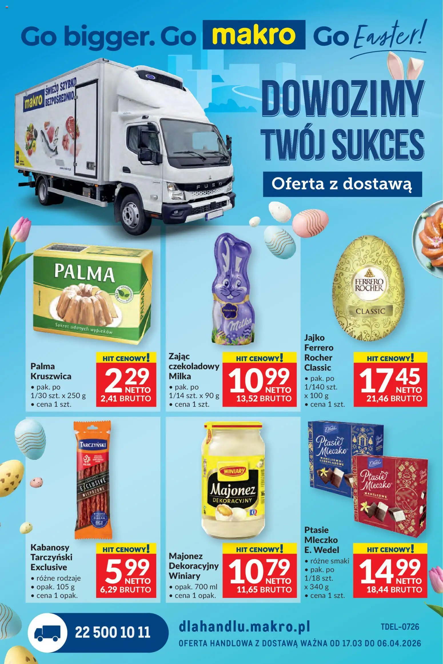 Makro gazetka - Dystrybucja do sklepów od 17.03.2026 | Strona: 1 | Produkty: Kabanosy, Milka, Ptasie mleczko, Ferrero rocher