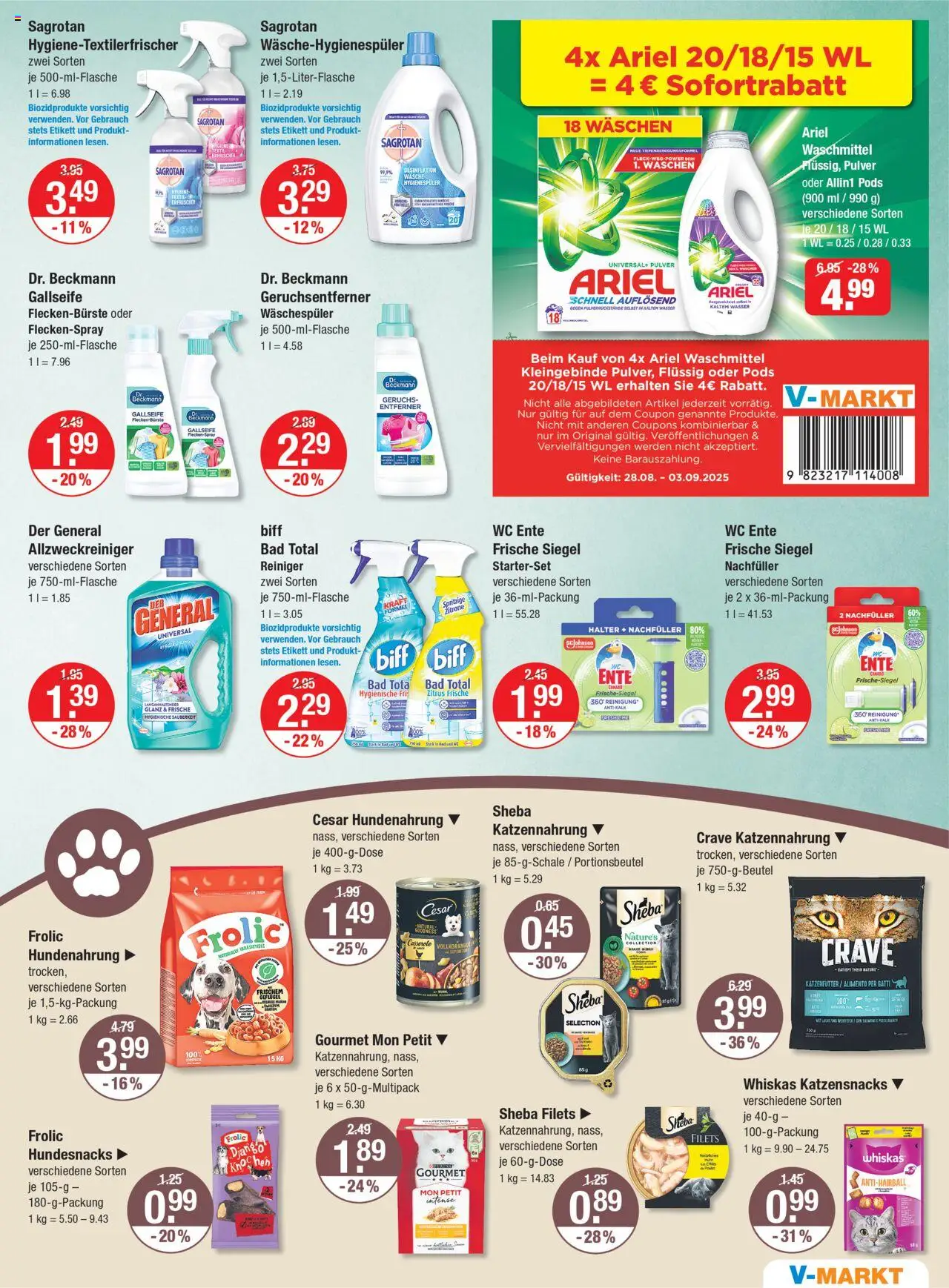 V-Markt - /Oberbayern - gültig ab dem 28.08.2025 | Seite: 11 | Produkte: Ariel, Bad, Nudeln, Whiskas