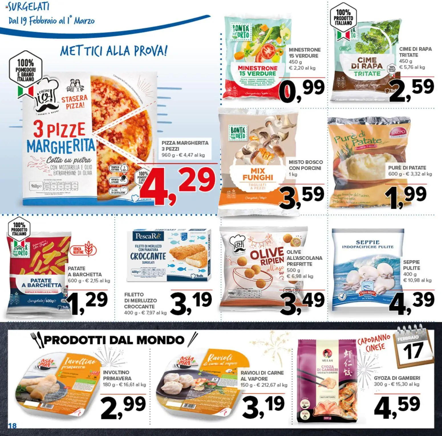 Volantino Todis del 19.02.2026 | Pagina: 18 | Prodotti: Gamberi, Patate, Funghi, Ravioli
