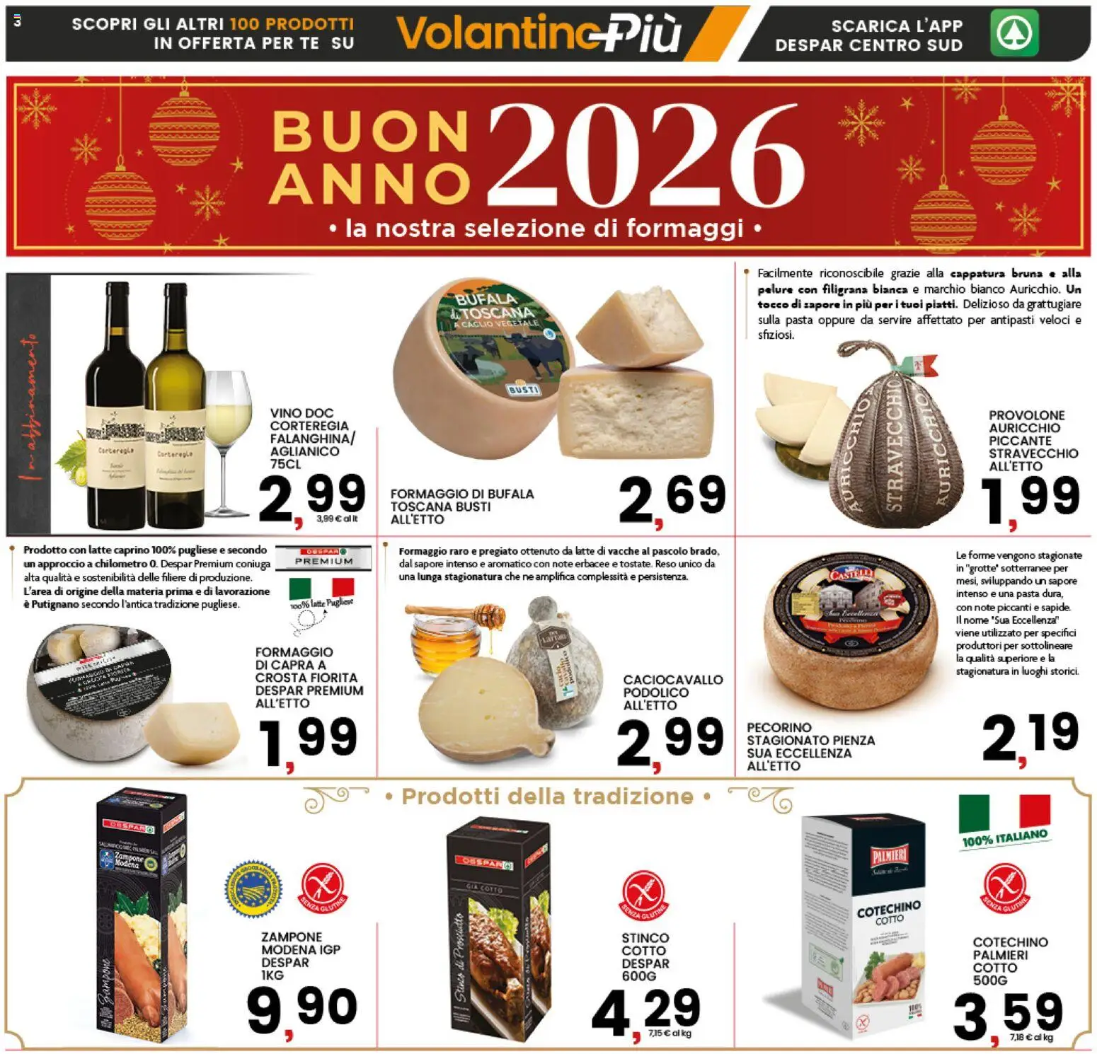 Volantino Interspar del 26.12.2025 | Pagina: 3 | Prodotti: Prosciutto, Pasta, Pecorino, Cotechino