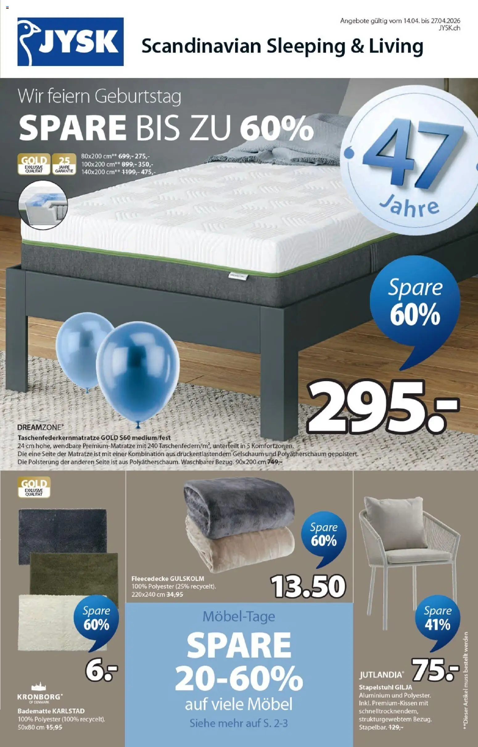 JYSK aktionen – gültig ab 14.04.2026 | Seite: 1 | Produkte: Matratze
