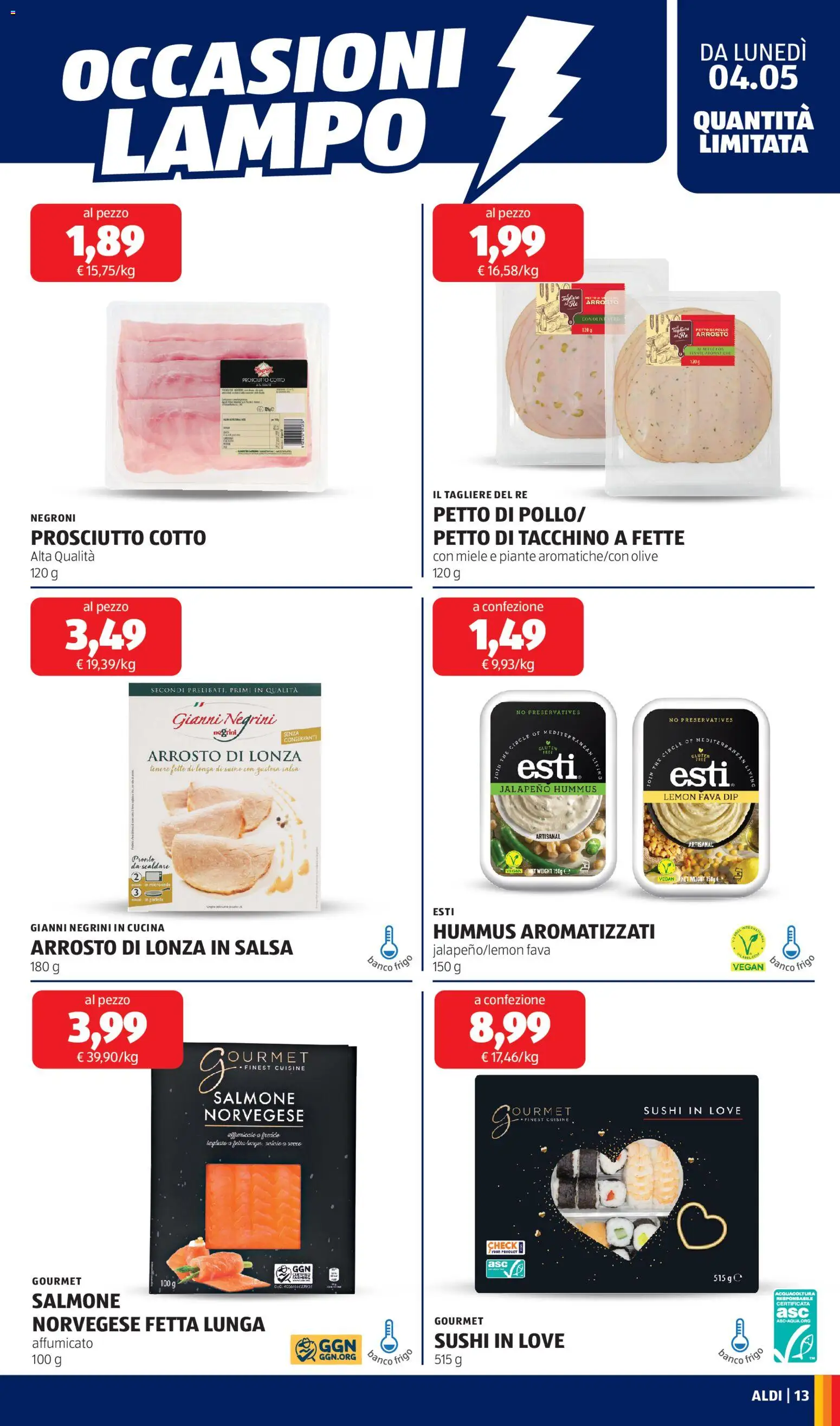 Volantino Aldi del 04.05.2026 | Pagina: 13 | Prodotti: Hummus, The, Tagliere, Miele