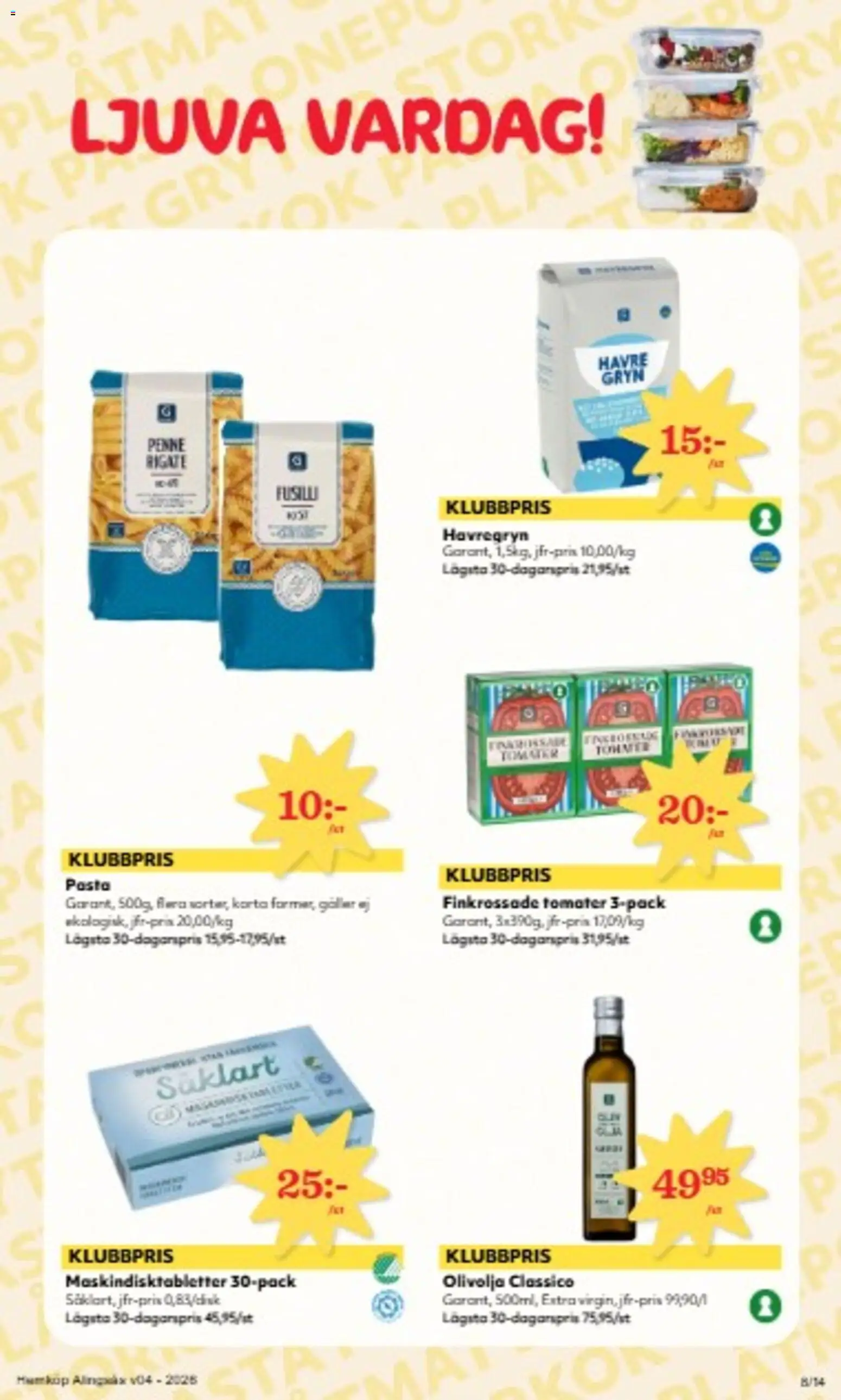Hemköp reklamblad aktuell från 19.01.2026 | Sida: 8 | Produkter: Galler, Havregryn, Tomater, Pasta