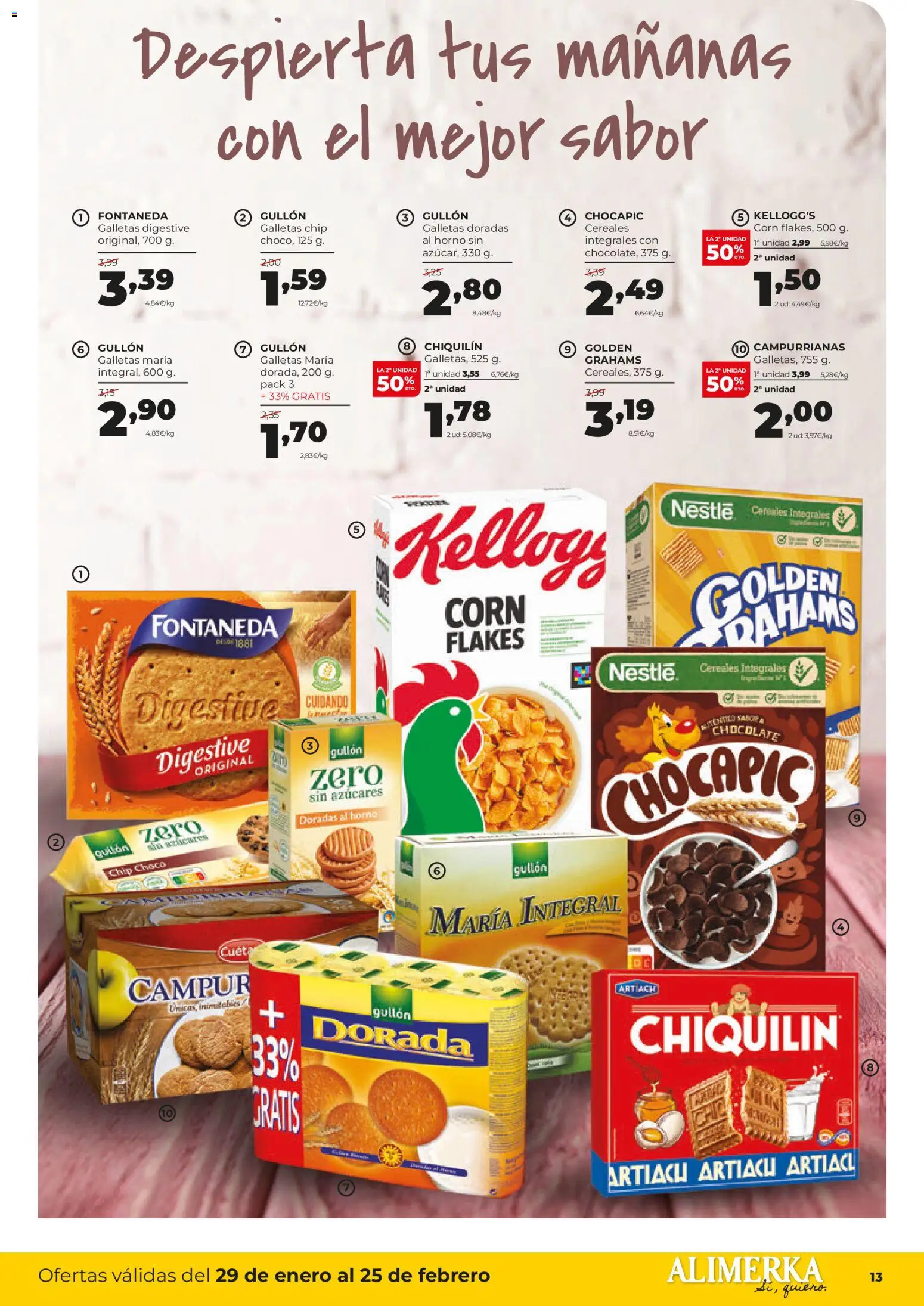 Alimerka folleto Asturias │ válido desde el 29.01.2026 | Página: 13 | Productos: Chocolate, Cereales, Galletas, Horno