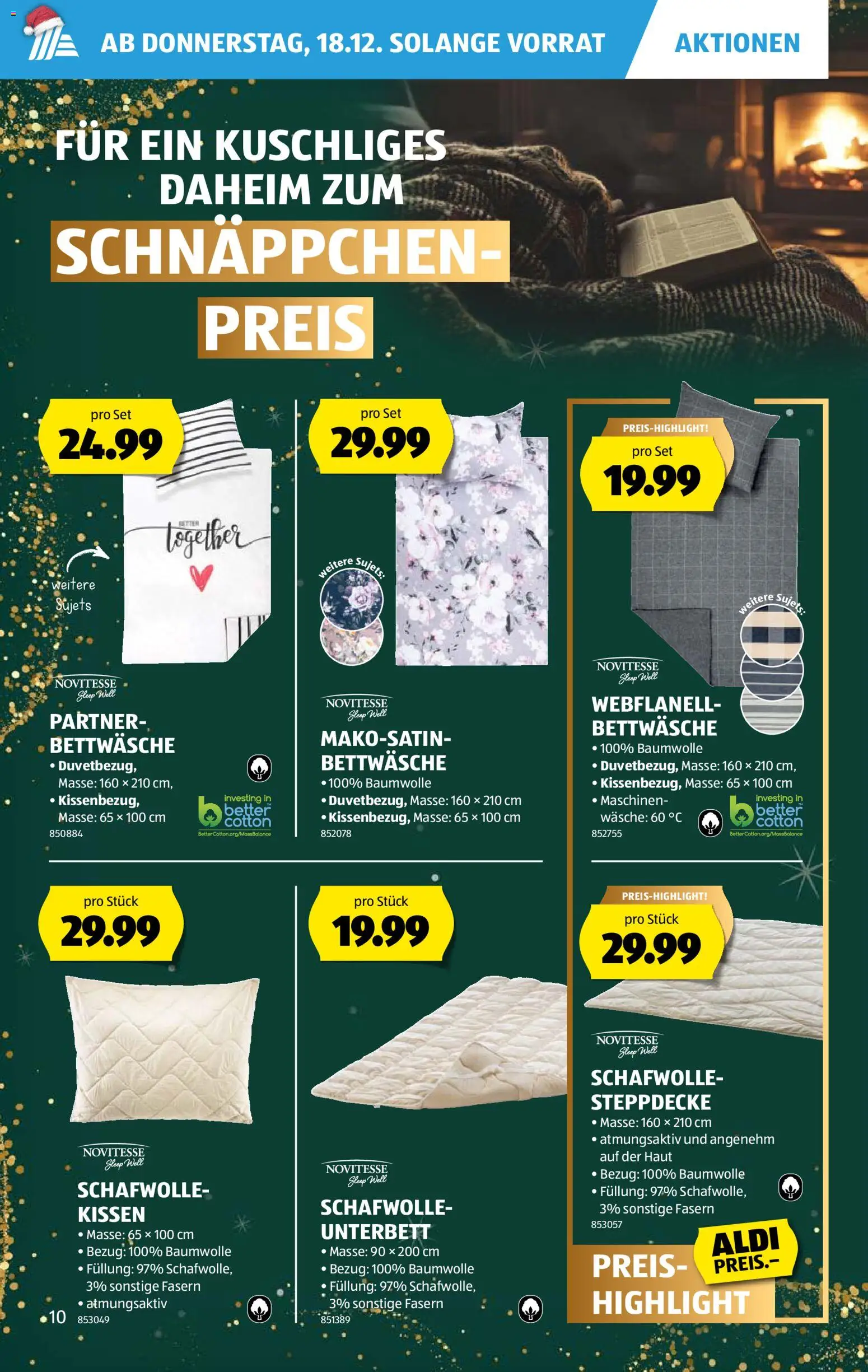 Aldi Aktionen – gültig ab 18.12.2025 | Seite: 10 | Produkte: Kissen, Bettwäsche