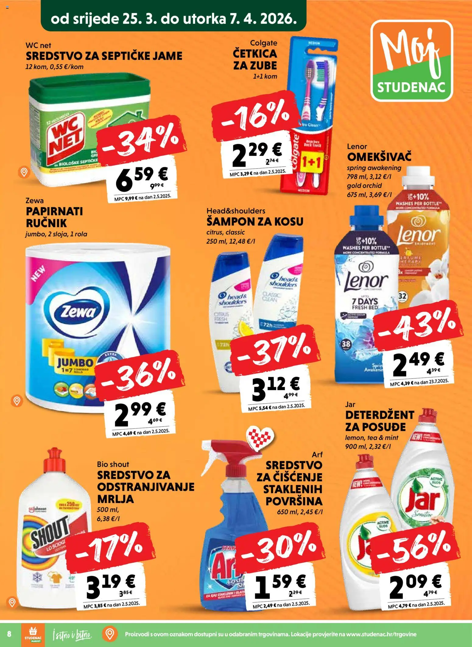 Studenac katalog | vrijedi od 25.03.2026 | Stranica: 8 | Proizvodi: Omekšivač, Deterdžent, Ručnik, WC Net