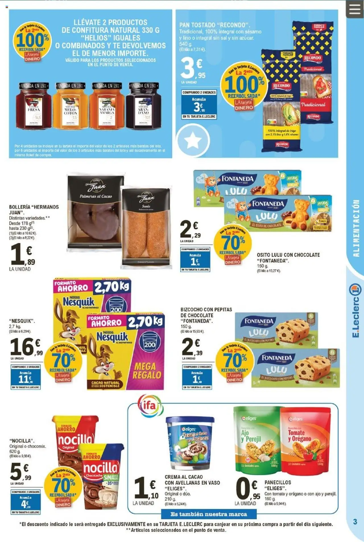 E.Leclerc folleto │ válido desde el 24.09.2025 | Página: 3 | Productos: Chocolate, Bizcocho, Palmeras, Φρυγανιές σικάλεως