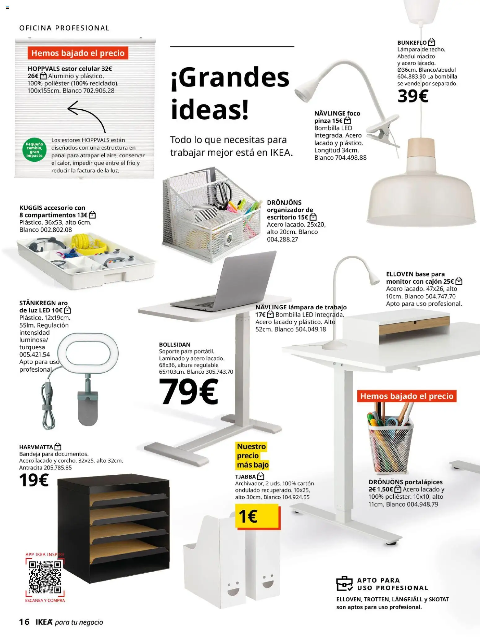 Catálogo IKEA para tu negocio │ válido desde el 02.12.2025 | Página: 16 | Productos: Organizador, Monitor, Bandeja, Lámpara