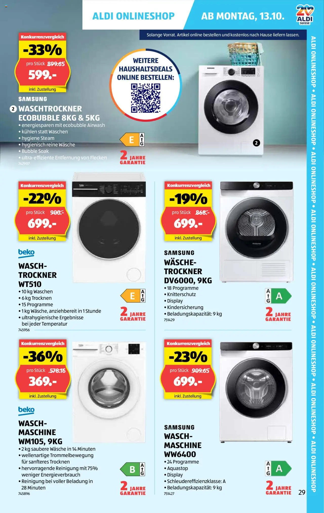 Aldi Aktionen – gültig ab 09.10.2025 | Seite: 30 | Produkte: Waschtrockner, Samsung, Trockner