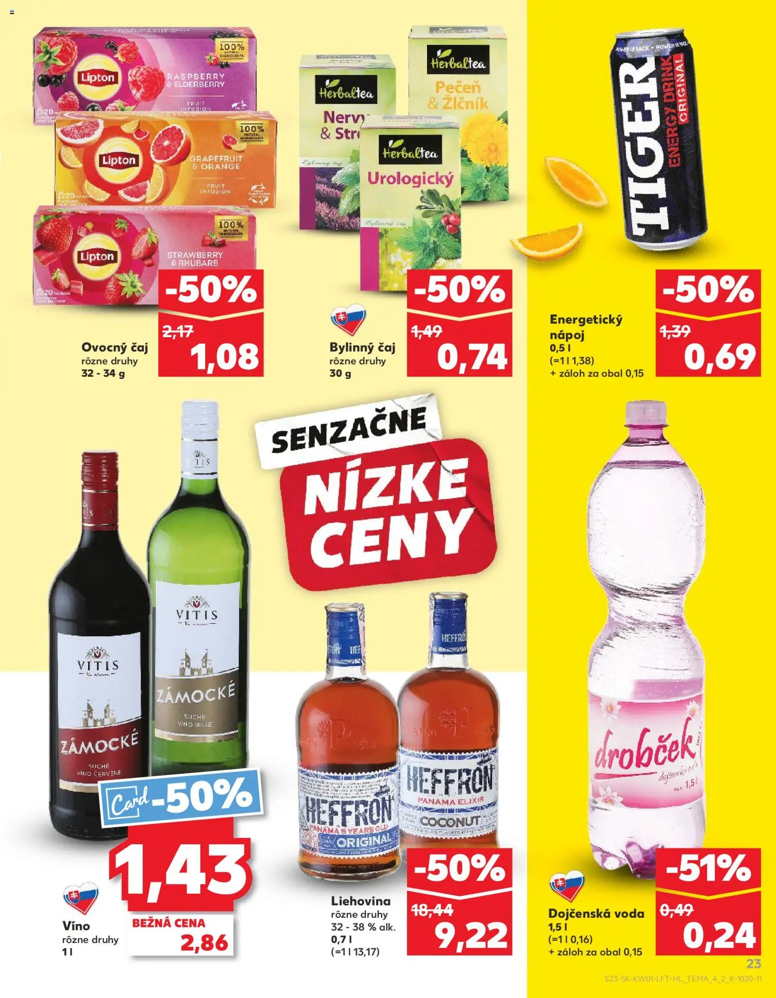 Nové Kaufland akcie – leták je platný od 02.01.2026 | Strana: 23 | Produkty: Víno, Čaj, Grapefruit, Energetický nápoj