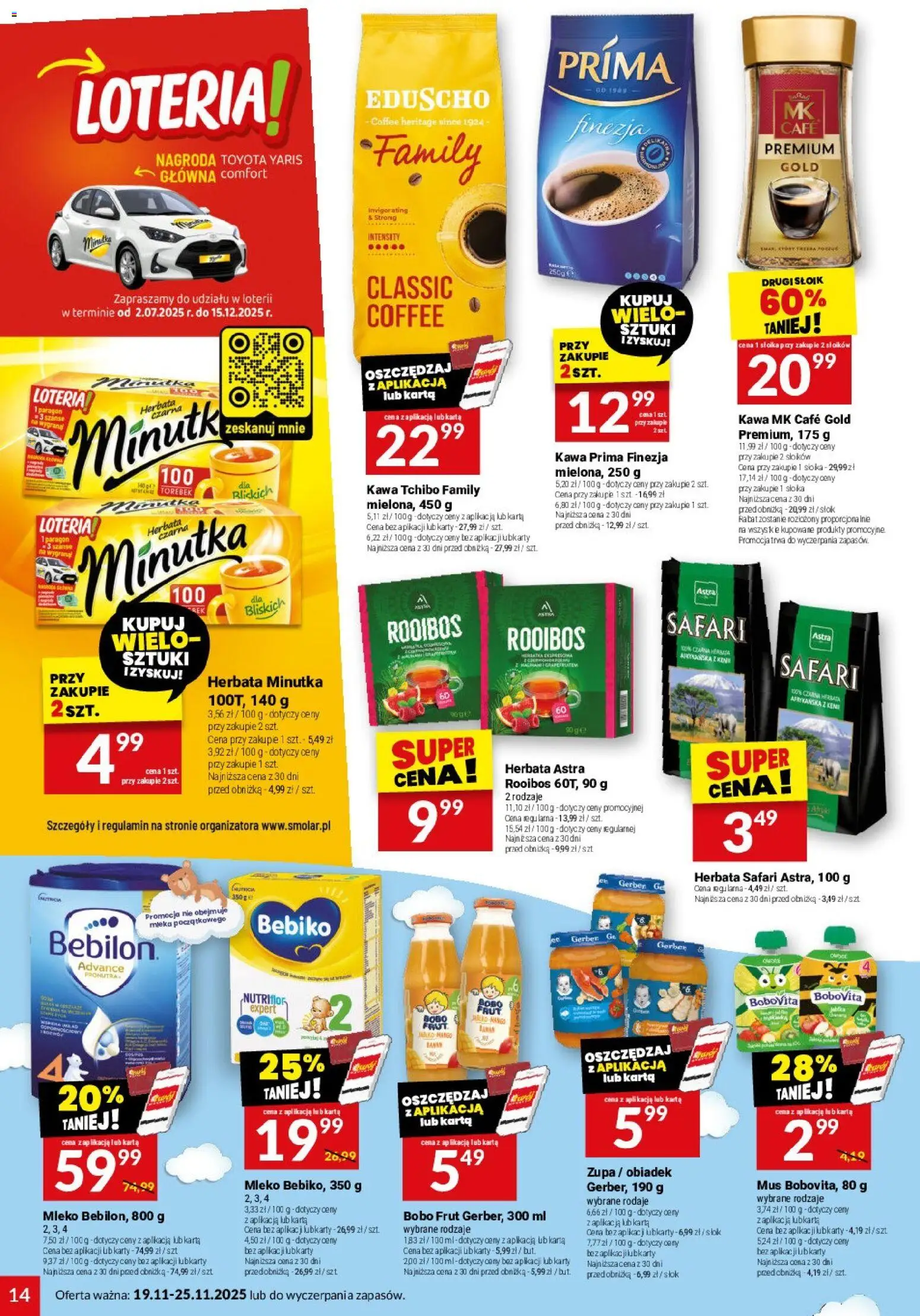 Twój Market Gazetka od 19.11.2025 | Strona: 14 | Produkty: Karta, Mleko, Kawa prima, Herbata