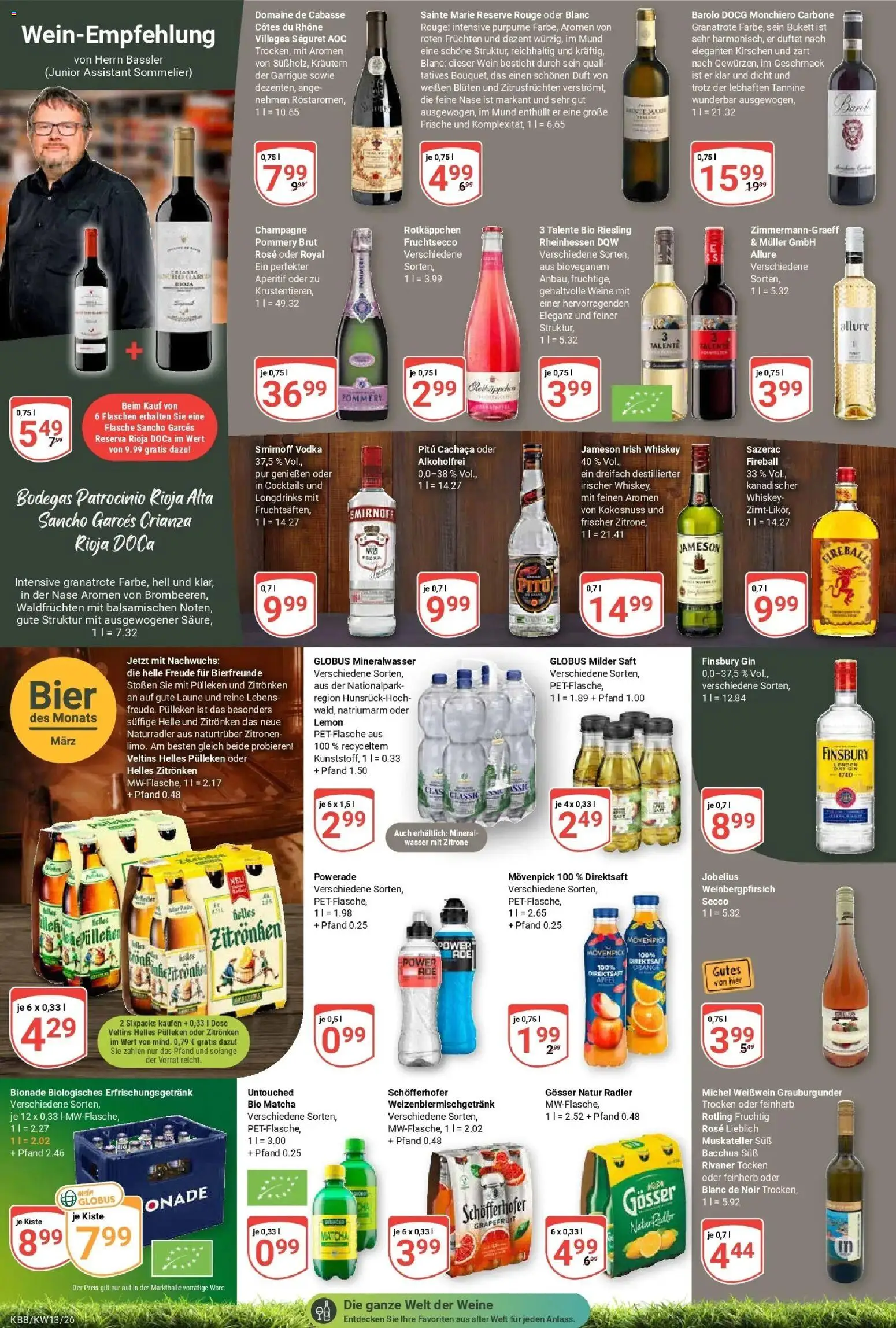 Globus prospekt Koblenz-Bubenheim	 – gültig ab 23.03.2026 | Seite: 19 | Produkte: Kirschen, Wasser, Vodka, Whiskey
