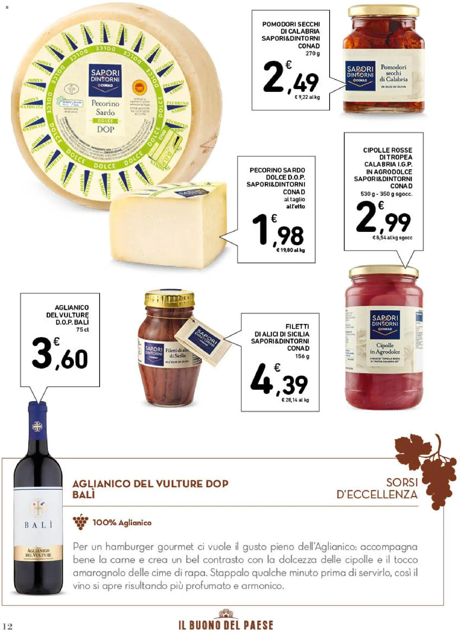 Volantino Conad del 29.01.2026 | Pagina: 12 | Prodotti: Hamburger, Pomodori secchi, Pecorino, Alici