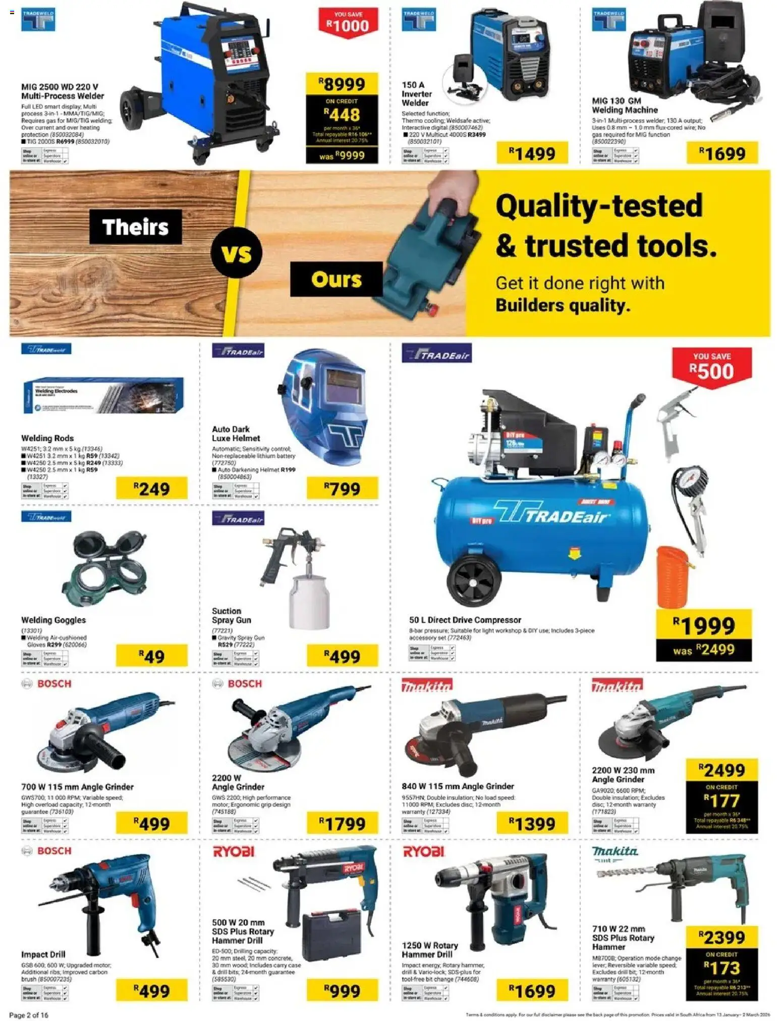 New Builders catalogue – valid from 13.01.2026 | Page: 2 | Products: Grinder, Drill, Hammer, Angle grinder