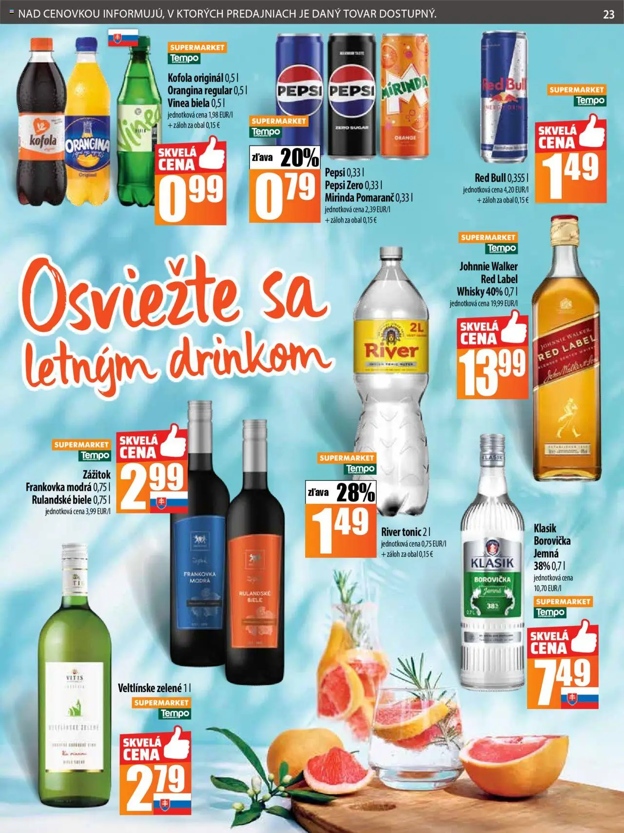 COOP Jednota leták │ platný od 17.07.2025 | Strana: 23 | Produkty: Red Bull, Whisky, Mirinda, Vinea