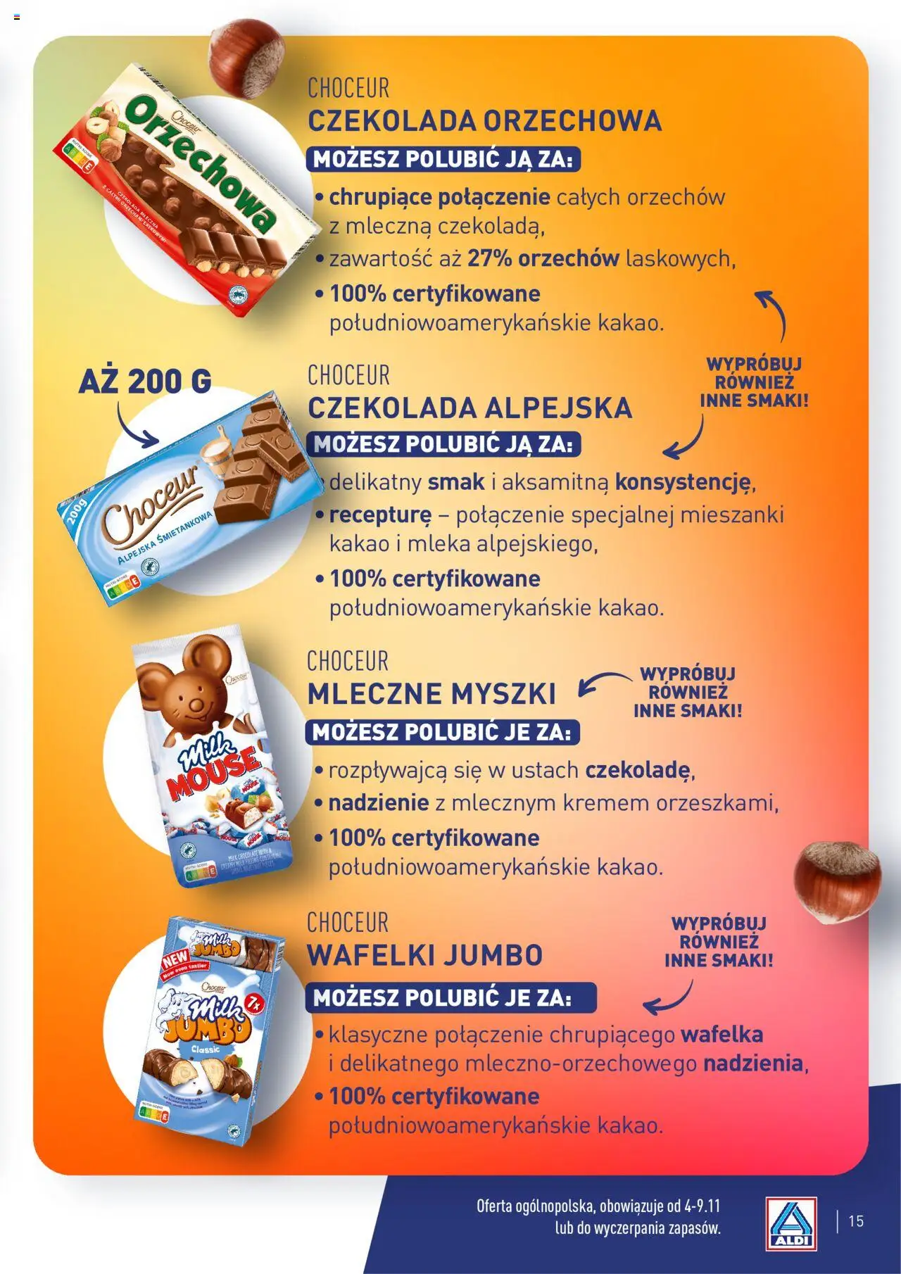 Aldi Gazetka - Wielki test od 04.11.2024 | Strona: 15 | Produkty: Kakao, Mleka, Wafelki, Czekolada