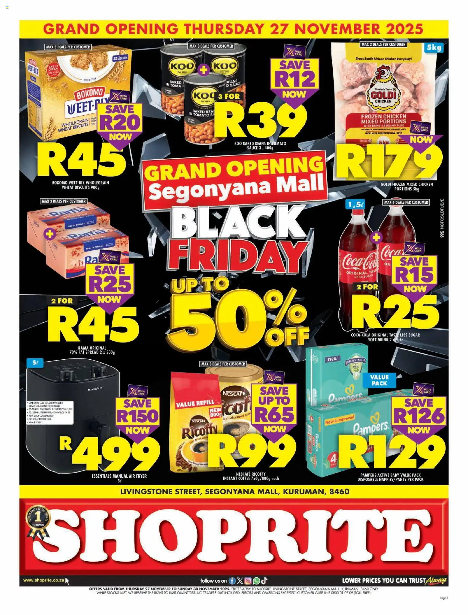 New Shoprite catalogue – valid from 27.11.2025 | Page: 1 | Products: Beans, Air fryer, Sauce, Sugar