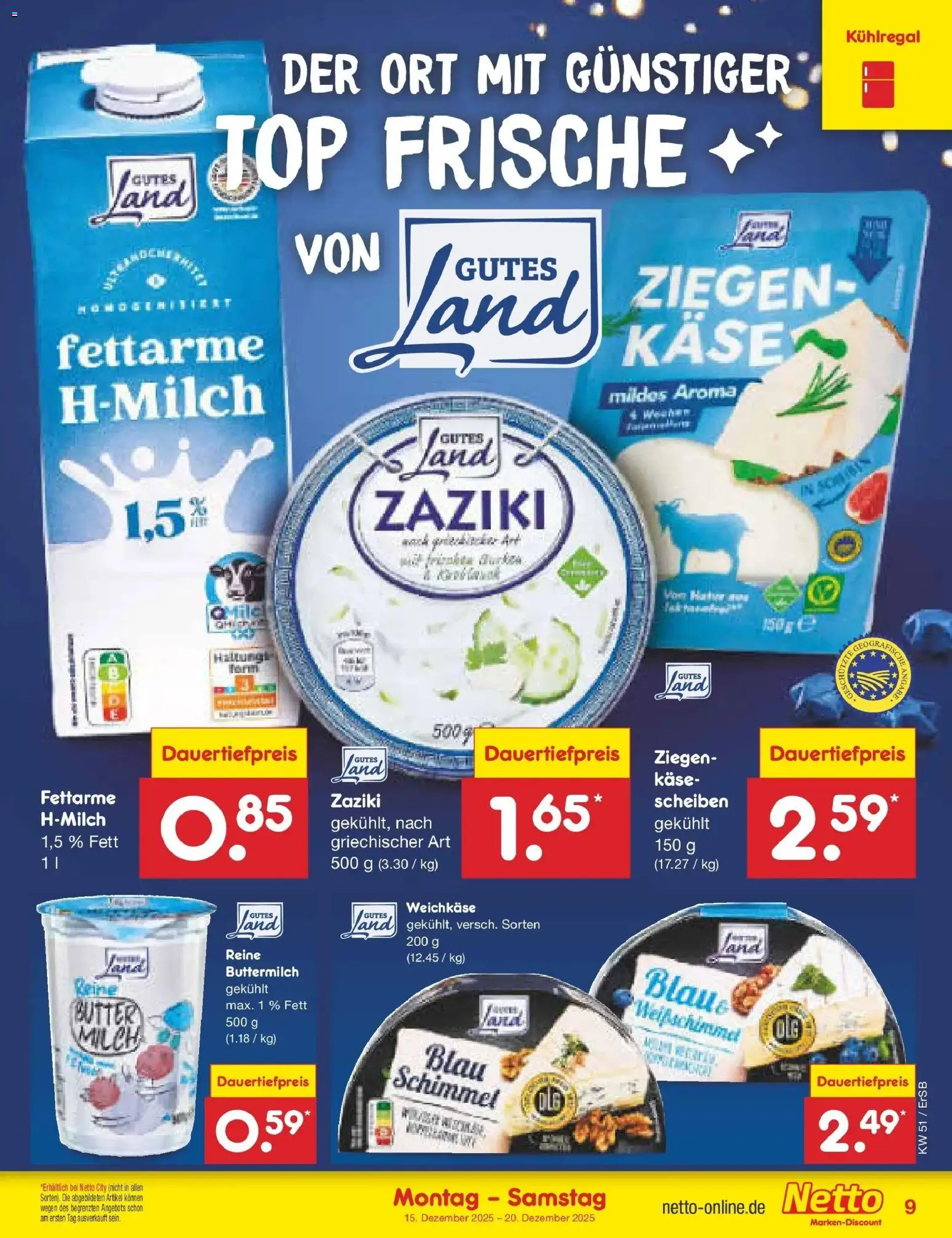 Netto Marken-Discount prospekt Nordhausen	 – gültig ab 15.12.2025 | Seite: 13 | Produkte: Buttermilch, Milch, Butter, Käse