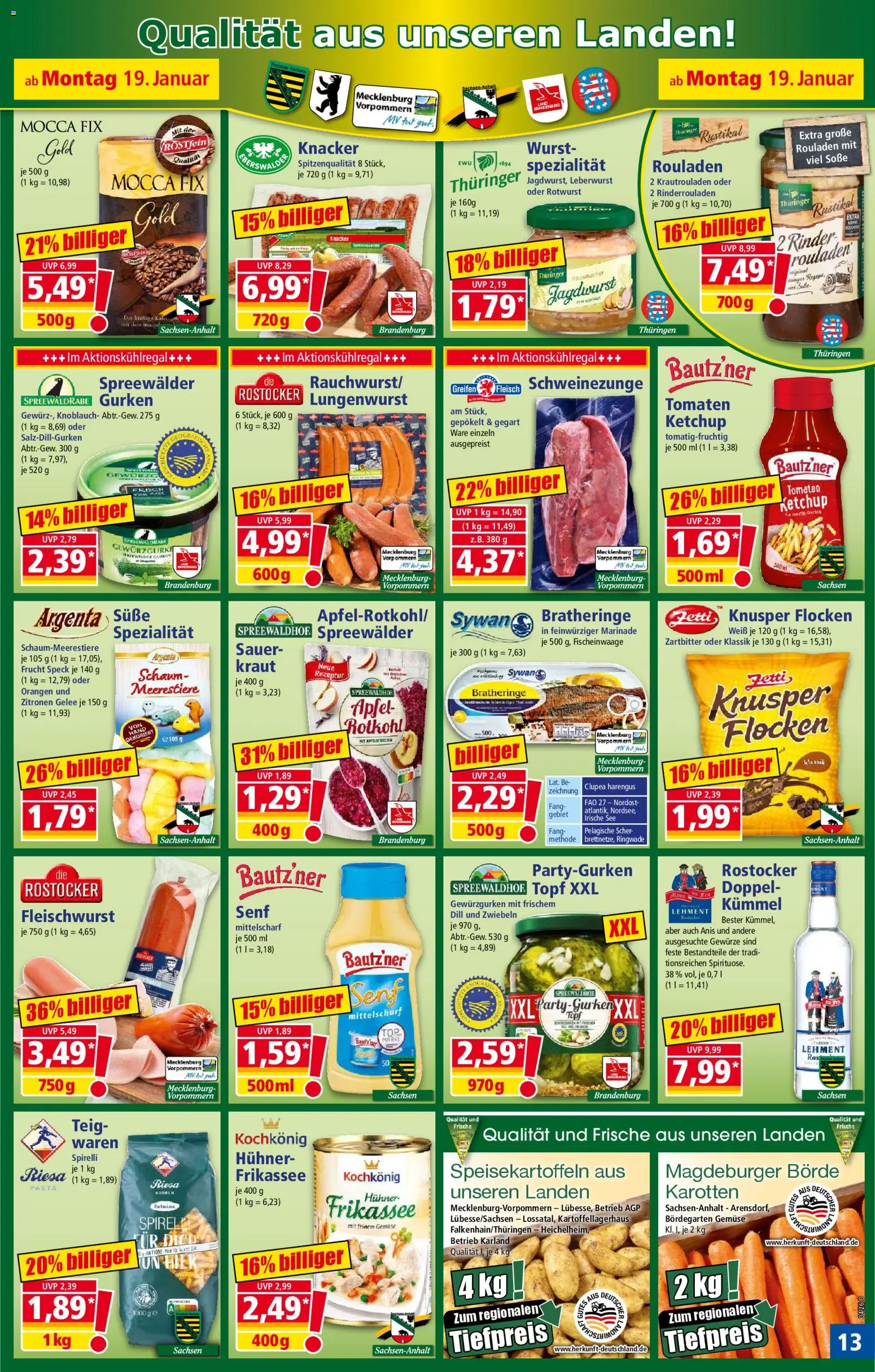 Norma Prospekt 	 – gültig ab 19.01.2026 | Seite: 13 | Produkte: Rotkohl, Zwiebeln, Pasta, Nudeln